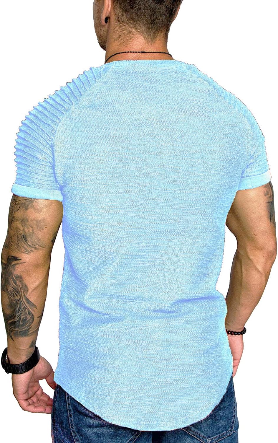 COOFANDY Men's Muscle T-Shirt Pleated Raglan Sleeve Bodybuilding Gym Tee Short Sleeve Fashion Workout Shirts Hipster Shirt