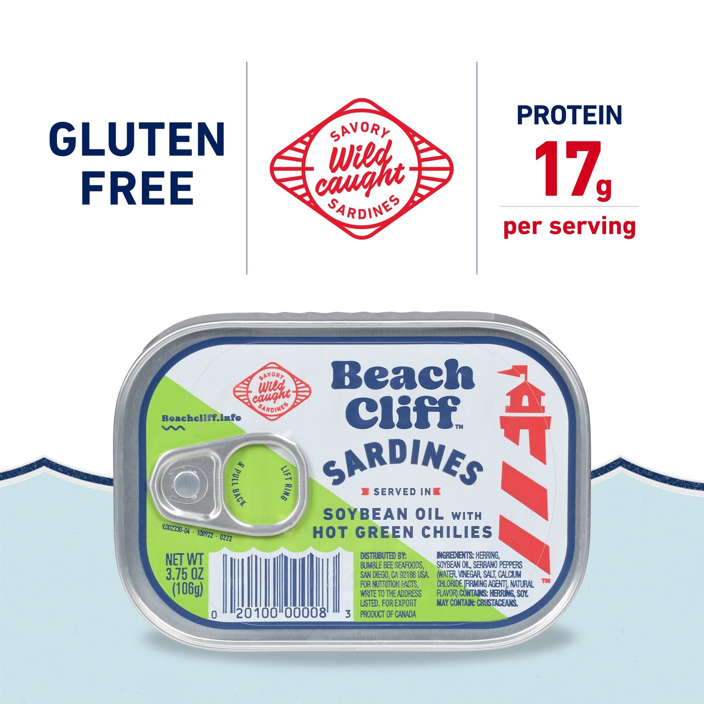 Beach Cliff Sardines in Water, 3.75 oz Can (Pack of 12) - Wild Caught Sardines - 12g Protein per Serving - Gluten Free, Keto Friendly - Great for Pasta & Seafood Recipes,