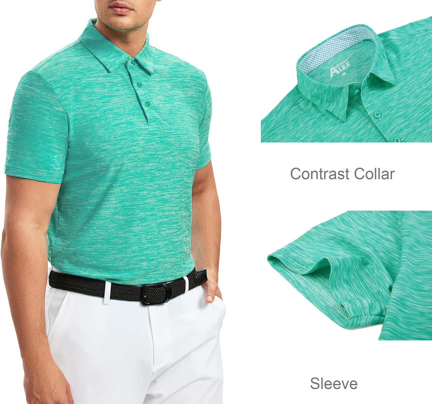 Alex Vando Mens Golf Shirt Moisture Wicking Quick-Dry Short Sleeve Casual Polo Shirts for Men