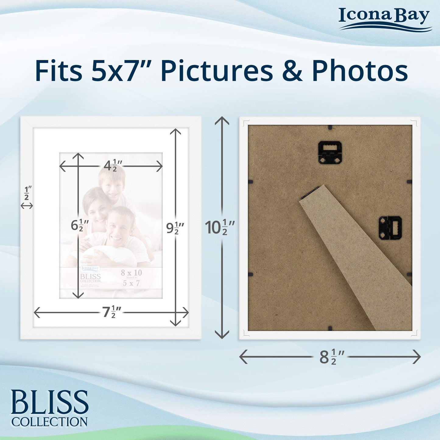 Icona Bay 5x7 Black Picture Frame, Modern Style Wood Composite Frame, Table Top or Wall Mount, Bliss Collection