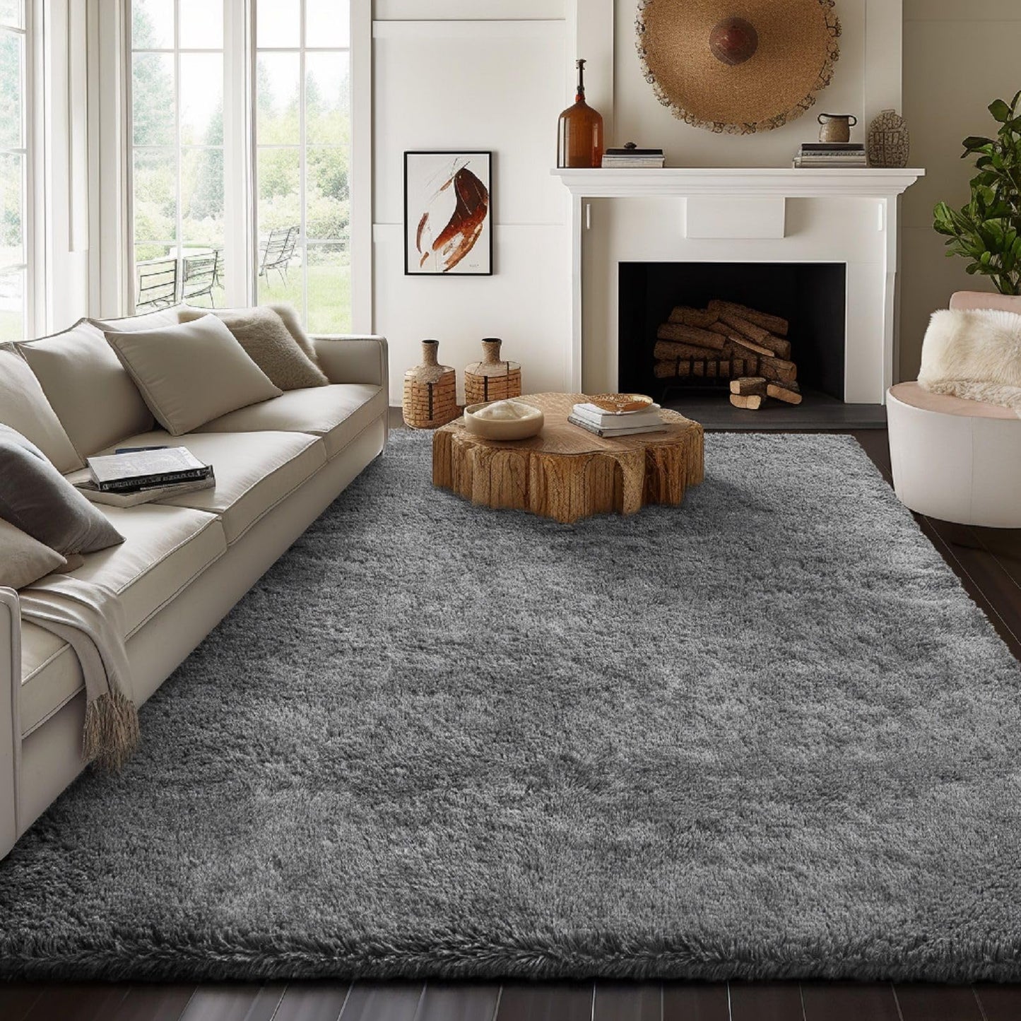 Ophanie Machine Washable Upgrade 4x6 Rugs for Bedroom, Grey, Fluffy Shaggy Soft Area Rug, Gray Non-Slip Indoor Floor Carpet for Living Room, Kids Baby Boys Teen Dorm Home Decor Aesthetic, Nursery