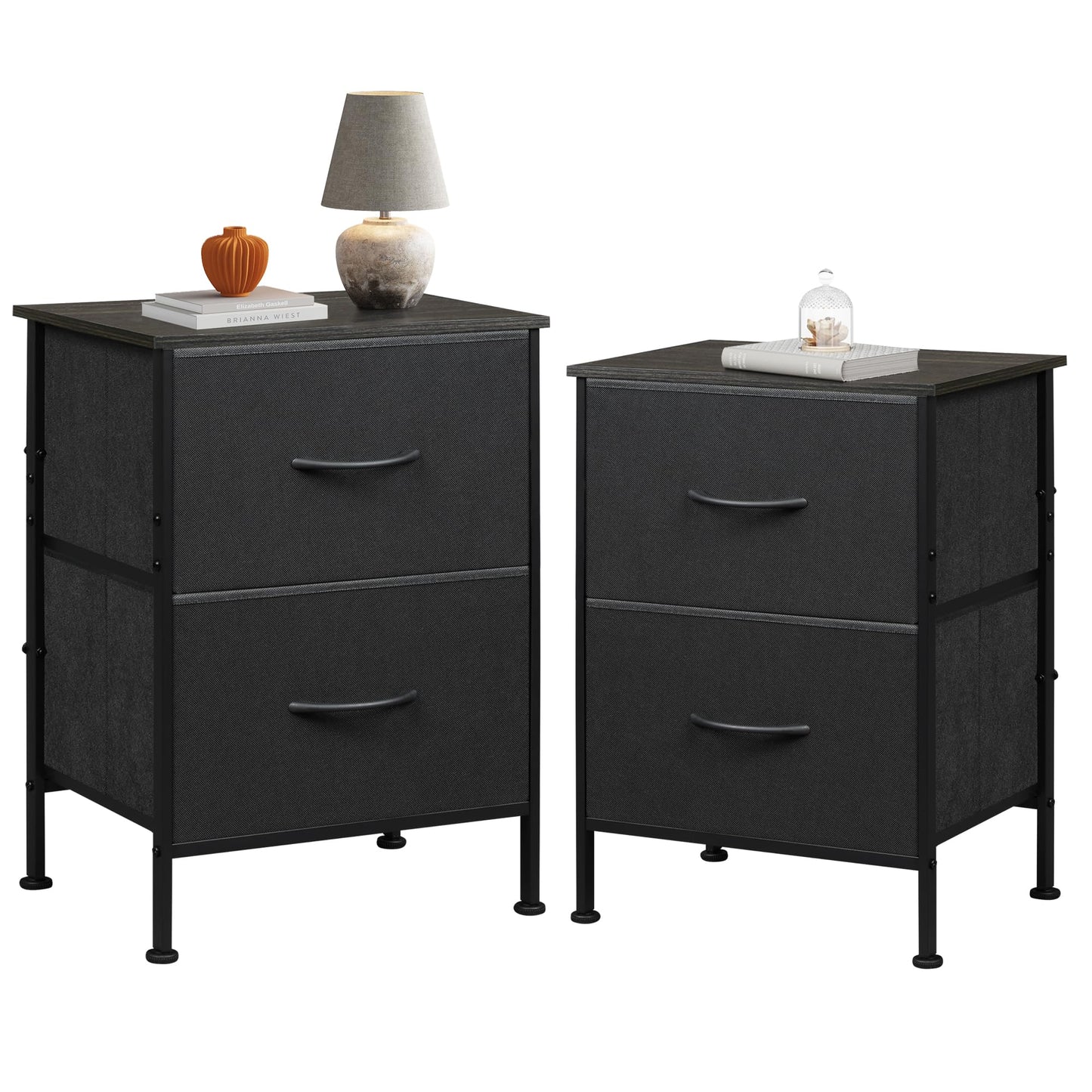 WLIVE Nightstand, 2 Drawer Dresser for Bedroom, Small Dresser with 2 Drawers, Bedside Furniture, Night Stand, End Table with Fabric Bins for Bedroom, Closet, Entryway, College Dorm, Dark Grey