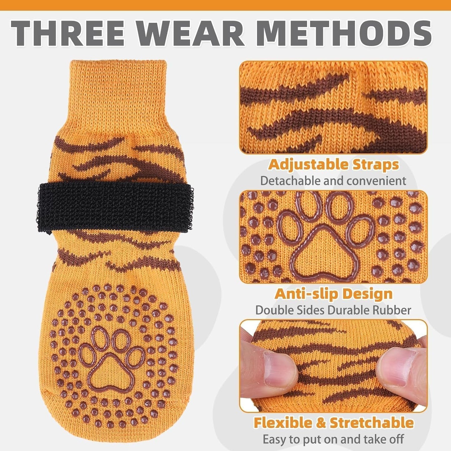 KOOLTAIL Non-Slip Dog Socks-Double Sides Grip for Hardwood Floor,3 Pairs Leopard Print Dog Boots,Traction Control Injury Prevent Licking Paw Protector Dog Shoes for Small Medium Large Old Senior Dogs