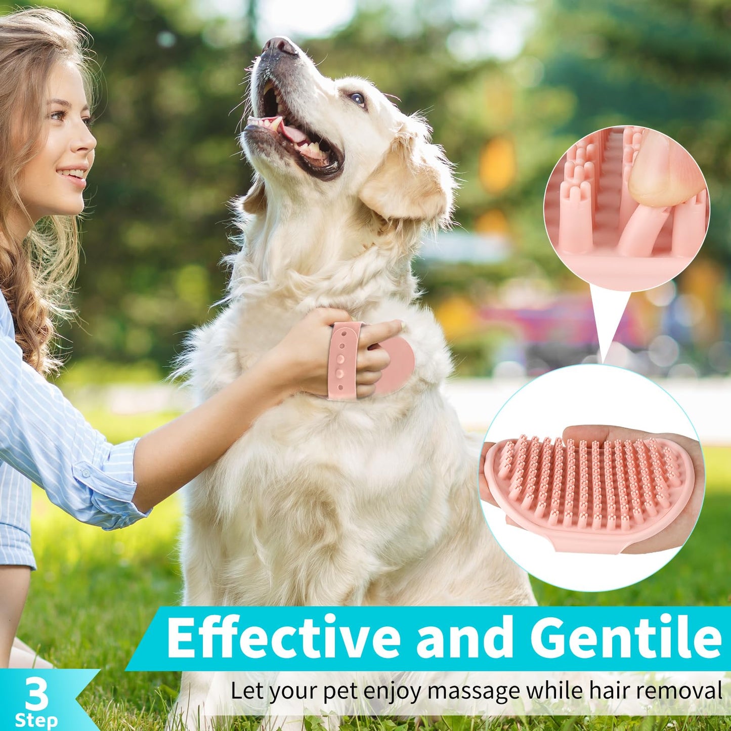 3PCS Dog Bath Brush | Dog Shampoo Brush | Dog Scrubber for Bath | Dog/Grooming/Washing Brush Scrubber with Adjustable Ring Handle for Short & Long Haired Dogs/Cats (Blue Blue White)