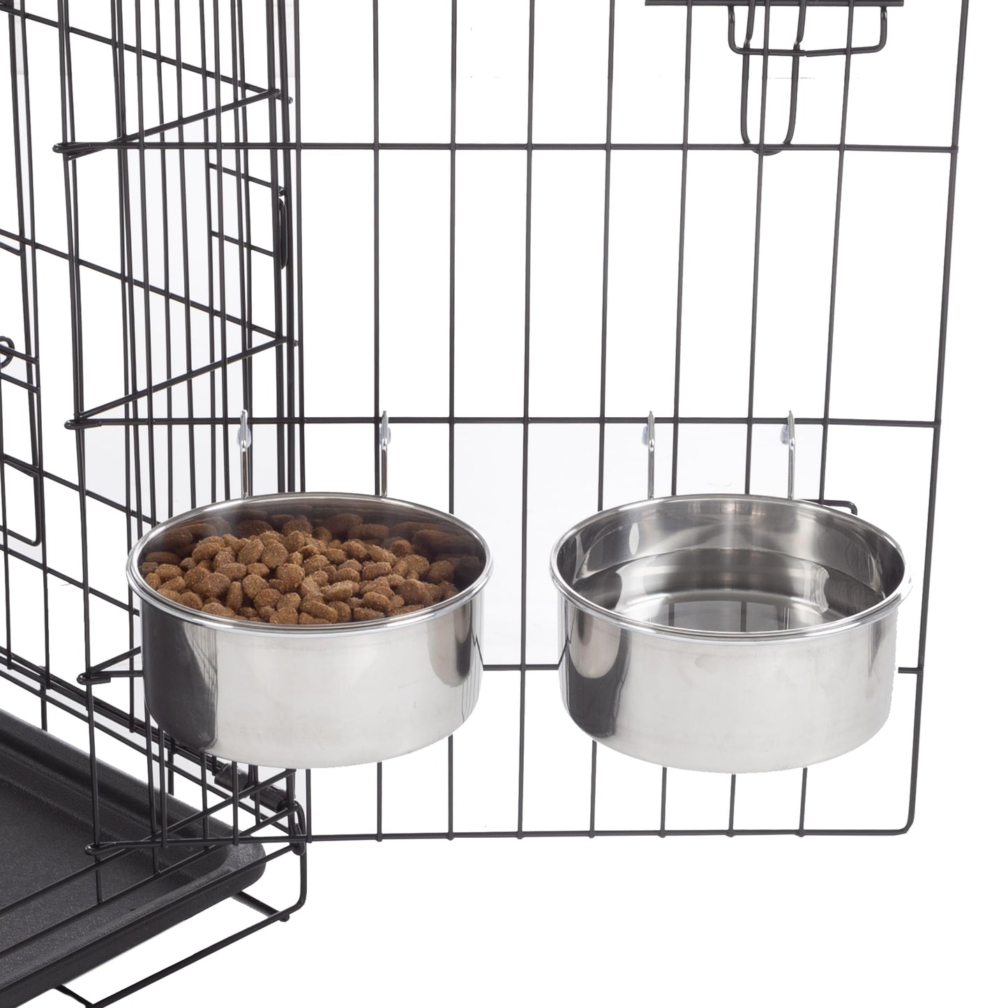 Set of 2 Stainless-Steel Dog Bowls - Cage, Kennel, and Crate Hanging Pet Bowls for Food and Water - 8oz Each and Dishwasher Safe by PETMAKER, Silver