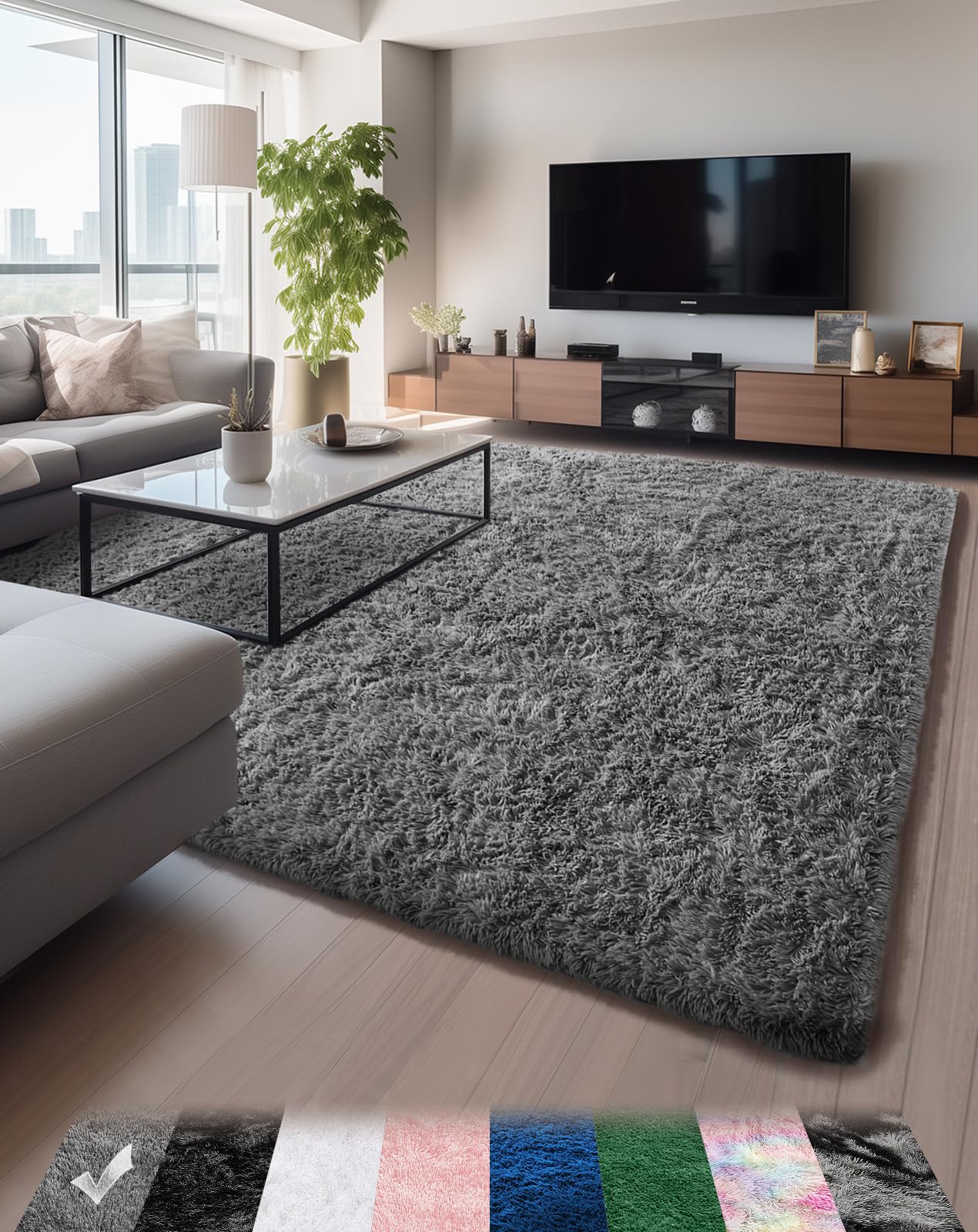 Ophanie Machine Washable Upgrade 4x6 Rugs for Bedroom, Grey, Fluffy Shaggy Soft Area Rug, Gray Non-Slip Indoor Floor Carpet for Living Room, Kids Baby Boys Teen Dorm Home Decor Aesthetic, Nursery