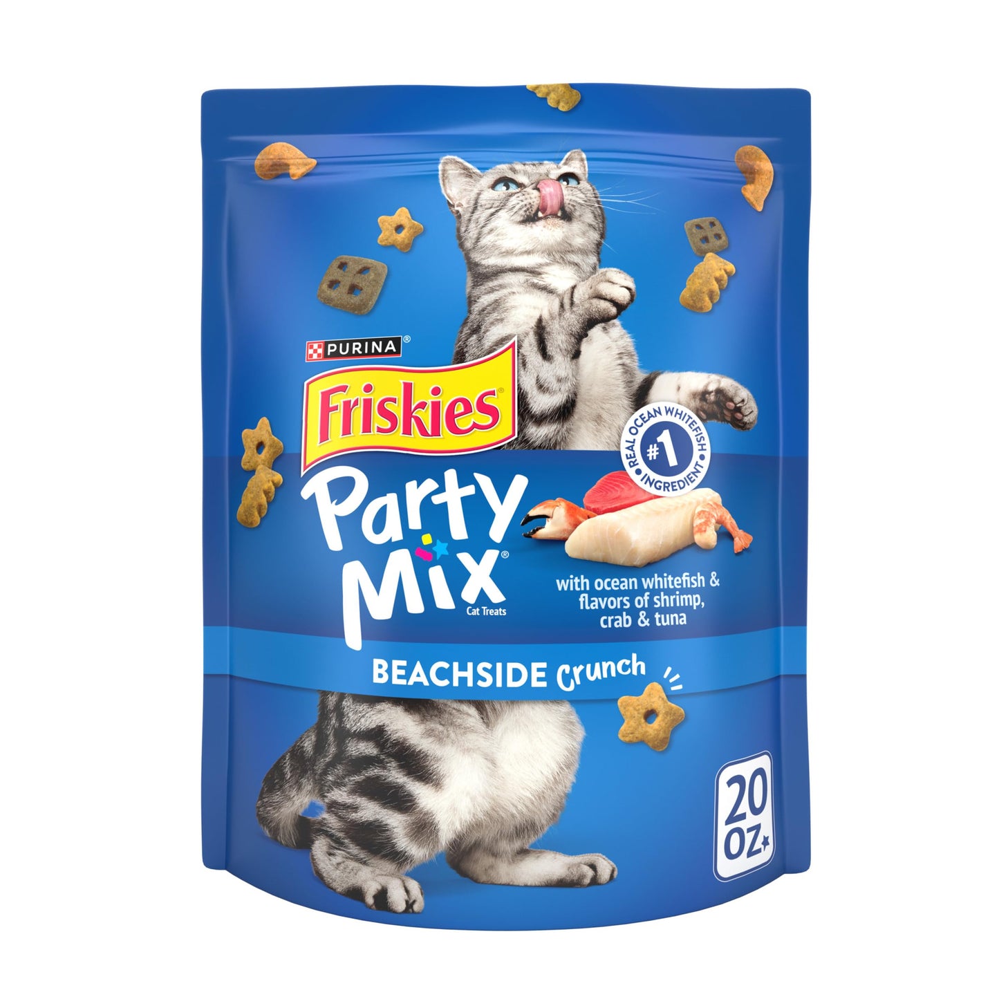 Purina Friskies Natural Cat Treats Party Mix Natural Yums With Real Salmon and Added Vitamins, Minerals and Nutrients - 20 oz. Canister