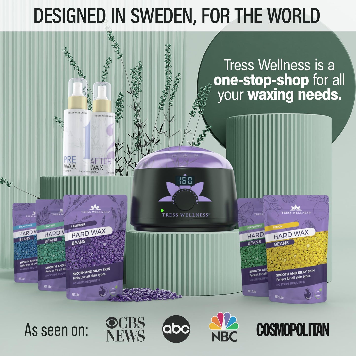 Tress Wellness Waxing Kit for Brazilian Wax - Easy to Use - For Sensitive Skin - Digital Display, Black Purple Flower