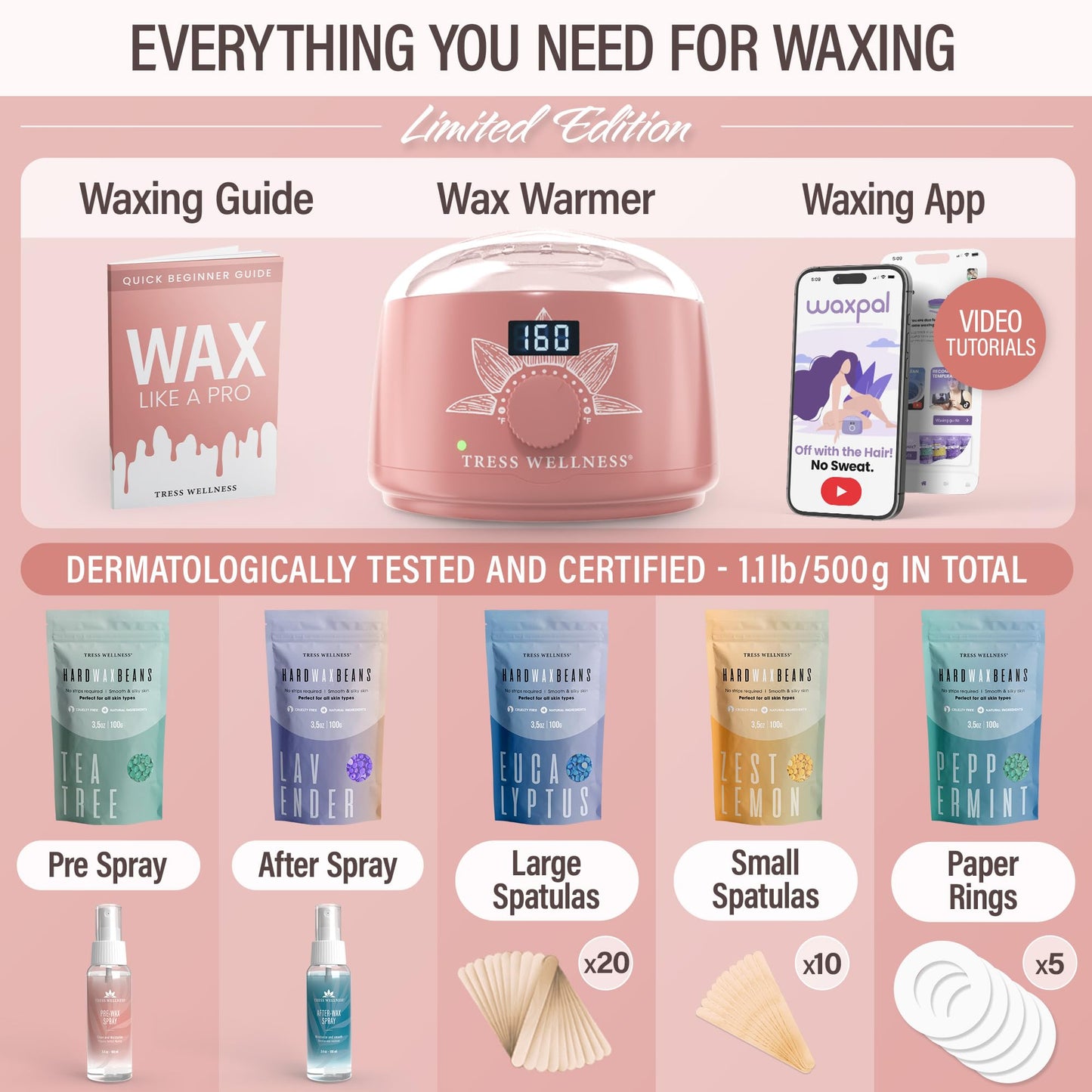 Tress Wellness Waxing Kit for Brazilian Wax - Easy to Use - For Sensitive Skin - Digital Display, Black Purple Flower