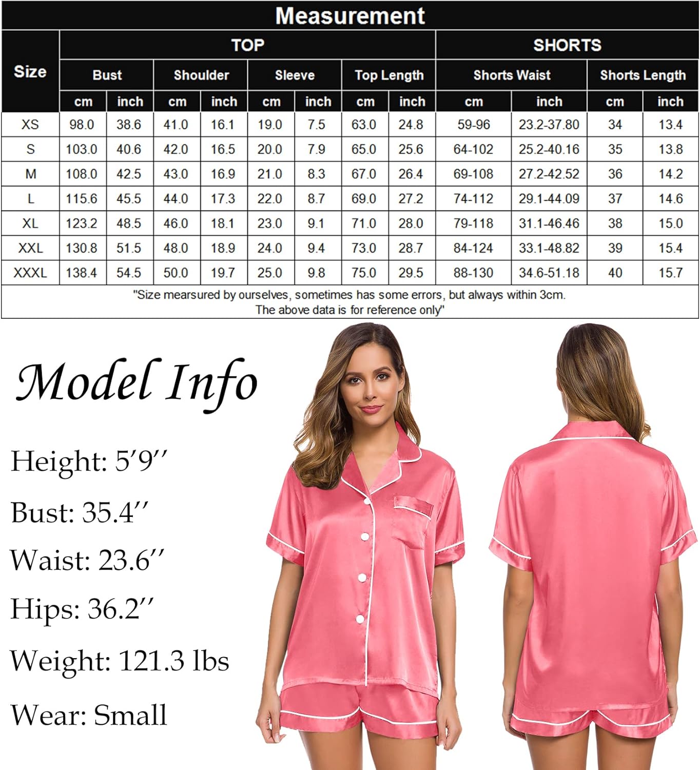 SWOMOG Womens Silk Satin Pajamas Set Two-piece Pj Sets Sleepwear Loungewear Button-Down Pj Sets