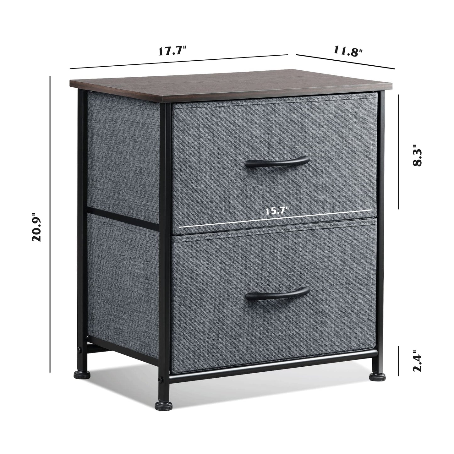 WLIVE Nightstand, 2 Drawer Dresser for Bedroom, Small Dresser with 2 Drawers, Bedside Furniture, Night Stand, End Table with Fabric Bins for Bedroom, Closet, Entryway, College Dorm, Dark Grey