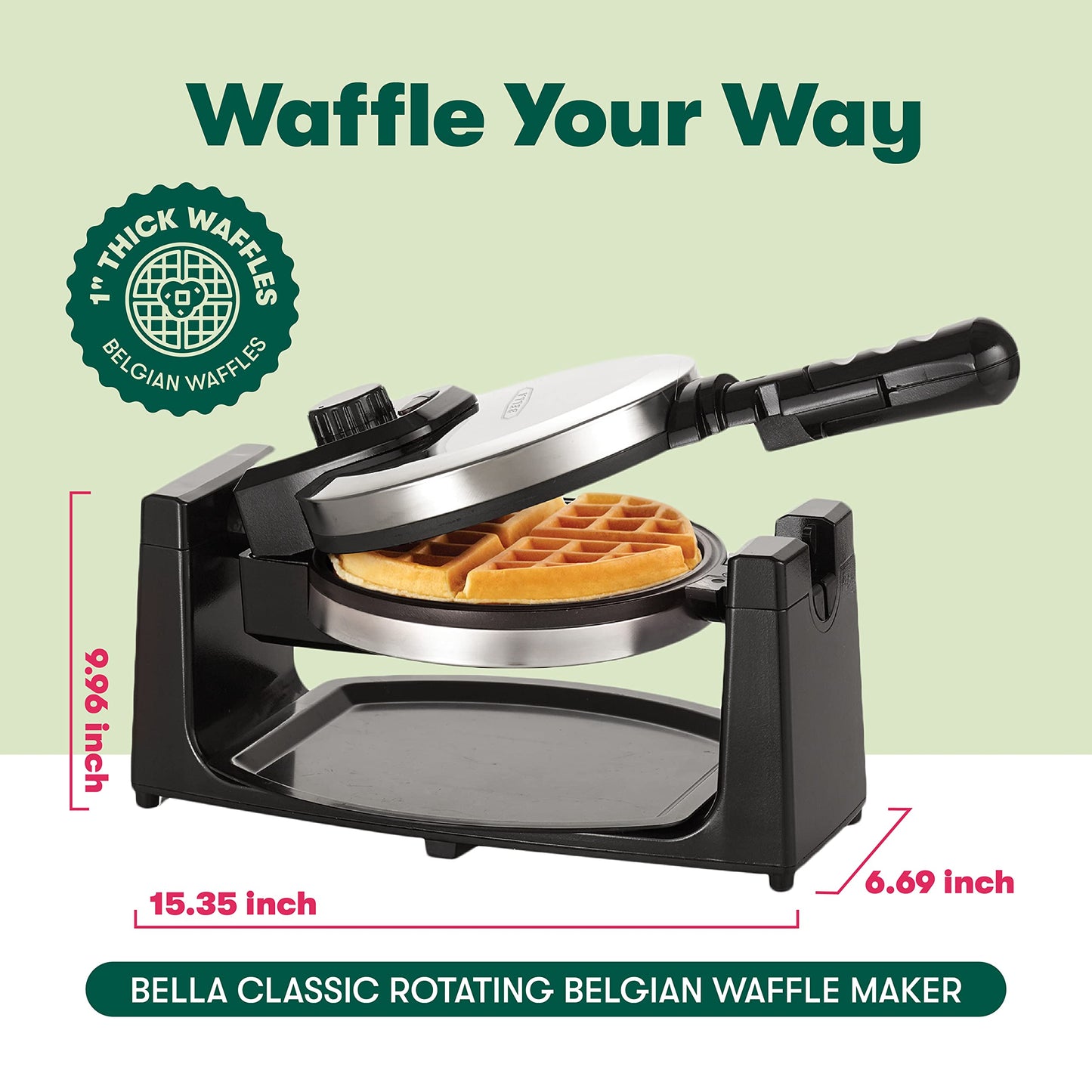 BELLA Classic Rotating Belgian Waffle Maker with Nonstick Plates, Removable Drip Tray, Adjustable Browning Control and Cool Touch Handles, Stainless Steel, 13991