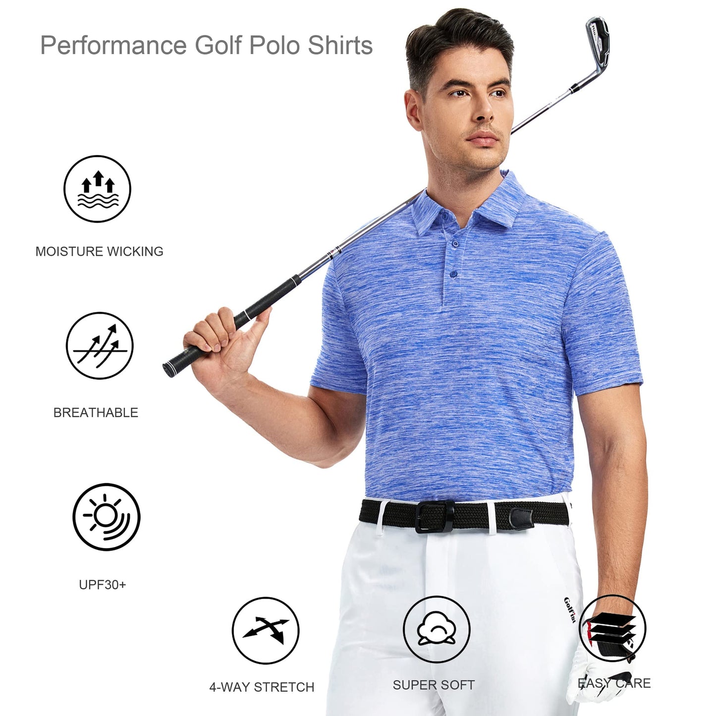 Alex Vando Mens Golf Shirt Moisture Wicking Quick-Dry Short Sleeve Casual Polo Shirts for Men