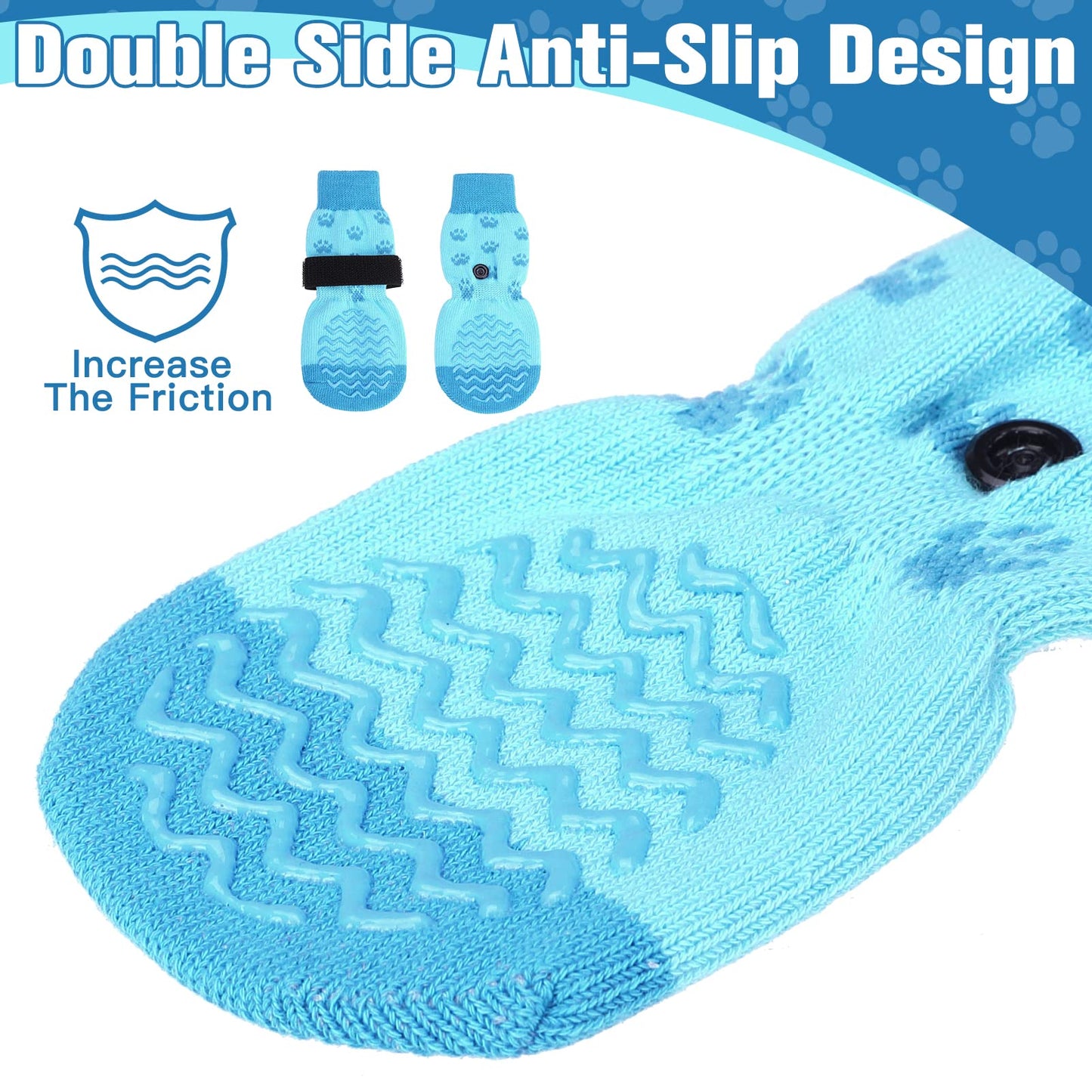 EXPAWLORER Double Side Anti-Slip Dog Socks - 3 Pairs Dog Grip Socks with Straps Traction Control, Pet Paw Protection for Small Medium Large Dogs Indoor Wear on Hardwood Floor