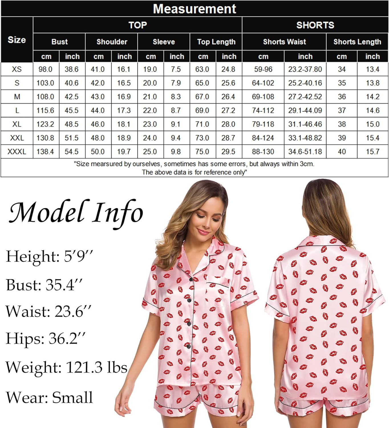 SWOMOG Womens Silk Satin Pajamas Set Two-piece Pj Sets Sleepwear Loungewear Button-Down Pj Sets