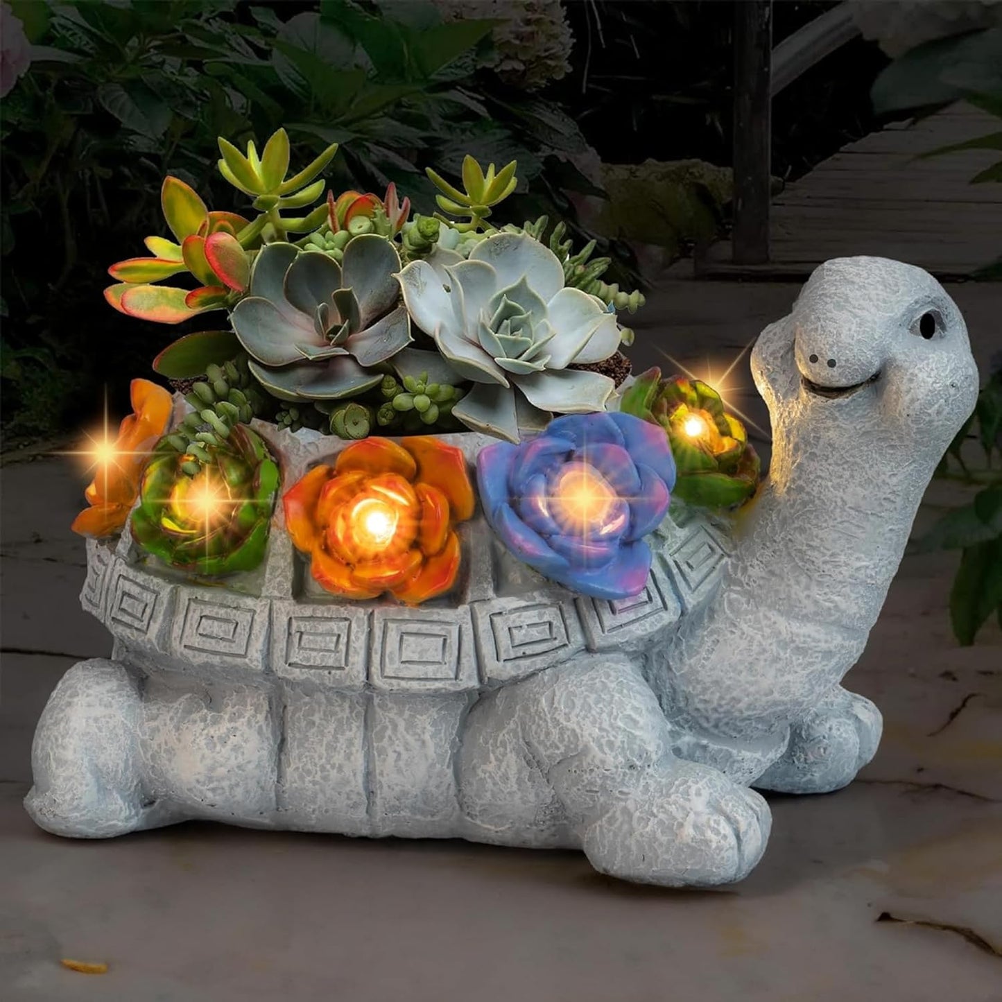 Dazzle Bright 7 LED Resin Lighted Turtle Figurine Garden Decor, Solar Powered Succulent Planter Pots with Drainage Hole, Yard Lawn Patio Outdoor Statue Decor Housewarming Gifts for Mom, Turtle Lovers