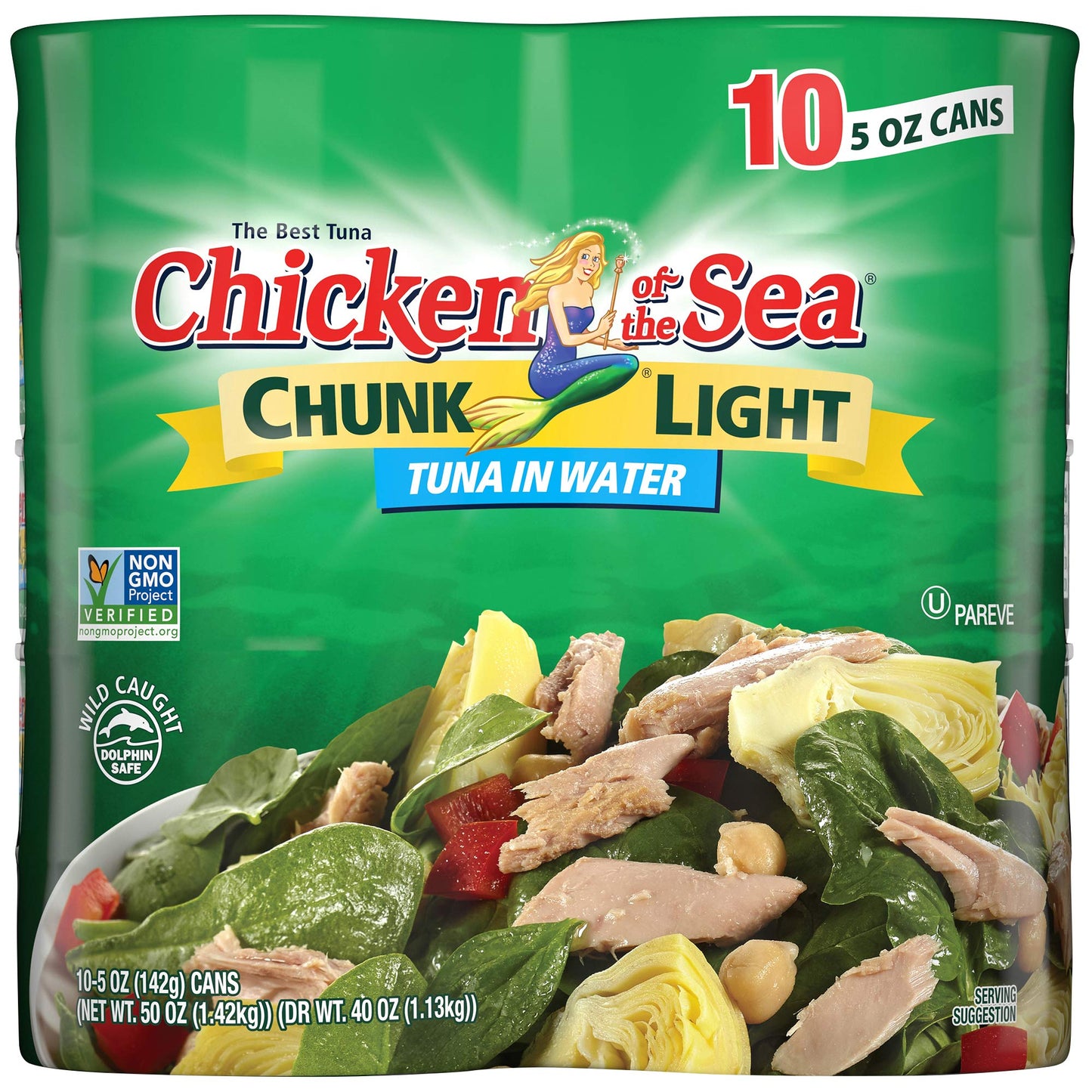 Chicken of the Sea Chunk Light Tuna in Water, Wild Caught Tuna, 5-Ounce Cans (Pack of 10)