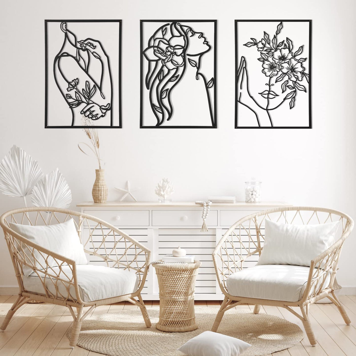 AGIOTA 3 Pcs Gold Wall Decor Above Bed Minimalist for Living Room Metal Line Art - Female Body, Gold Room Decor for Bedroom Modern Wall Art for Indoor 15inch