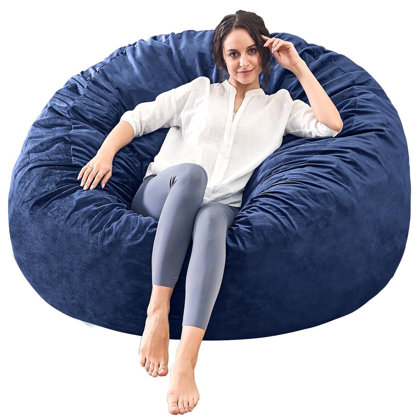 Bean Bag Chairs for Adults - 3' Memory Foam Furniture BeanBag Chair - Kids/Teens Sofa with Soft Micro Fiber Cover - Round Fluffy Couch for Living Room Bedroom College Dorm - 3 ft, Grey