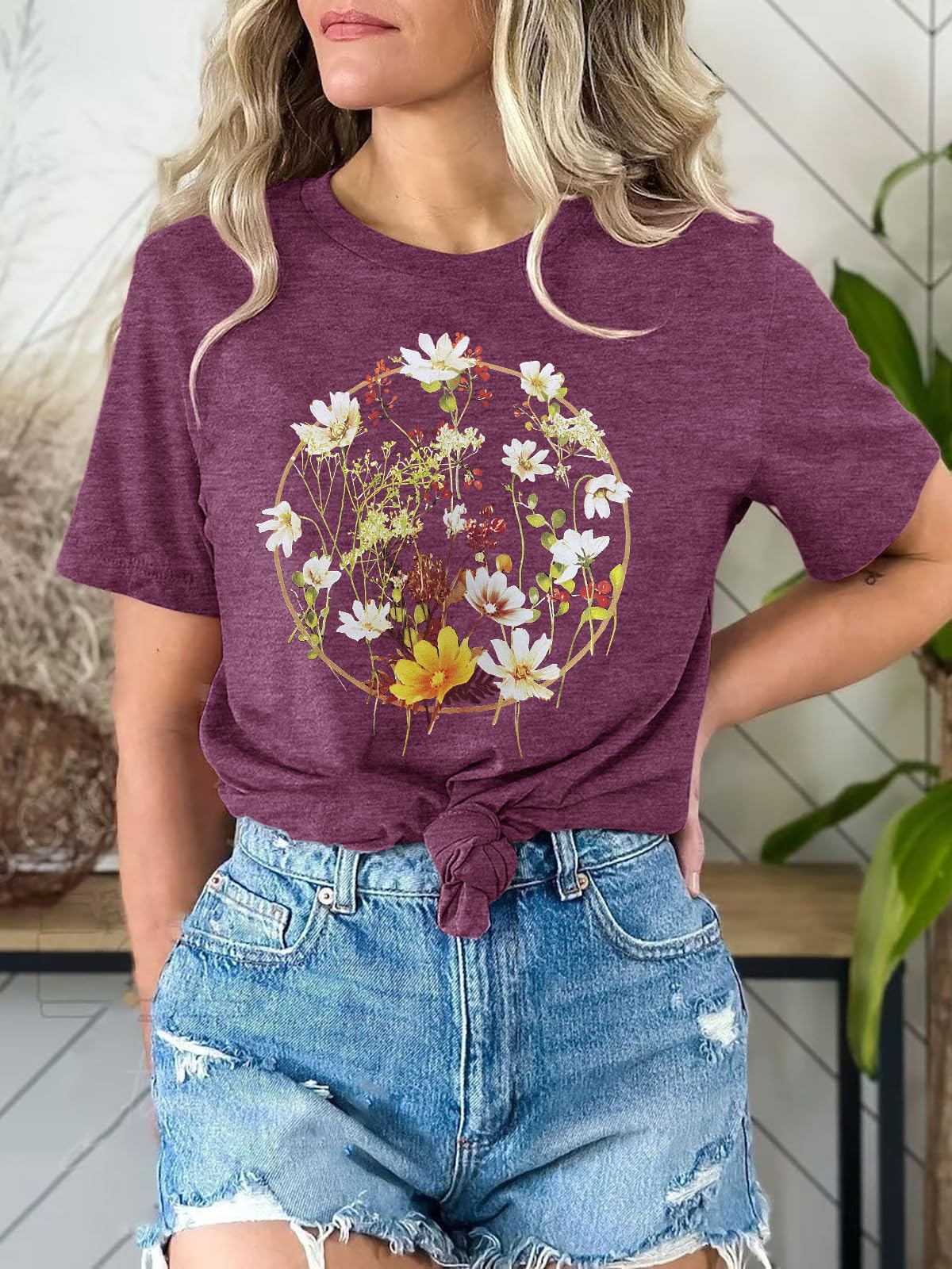 Anbech Womens Dandelion Graphic T-Shirts Teen Girls Cute Sunflower Trendy Clothes Casual Tee Tops