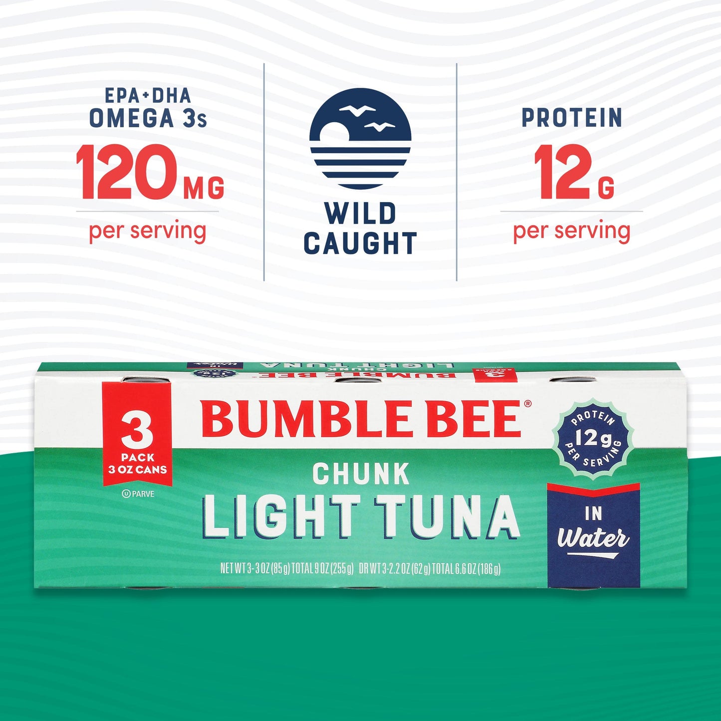 Bumble Bee Chunk Light Tuna In Water, 5 oz Cans (Pack of 24) - Wild Caught - 22g Protein Per Serving - Non-GMO Project Verified, Gluten Free, Kosher - Great For Tuna Salad & Recipes