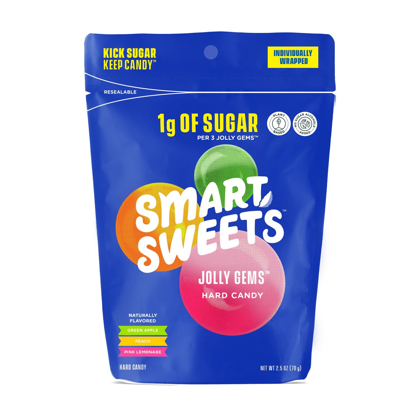 SmartSweets Lollipops, 3oz, Blue Raspberry & Watermelon Flavors, Hard Candy with Low Sugar (1g), Low Calorie (40), No Artificial Sweeteners, Plant-Based, Gluten-Free