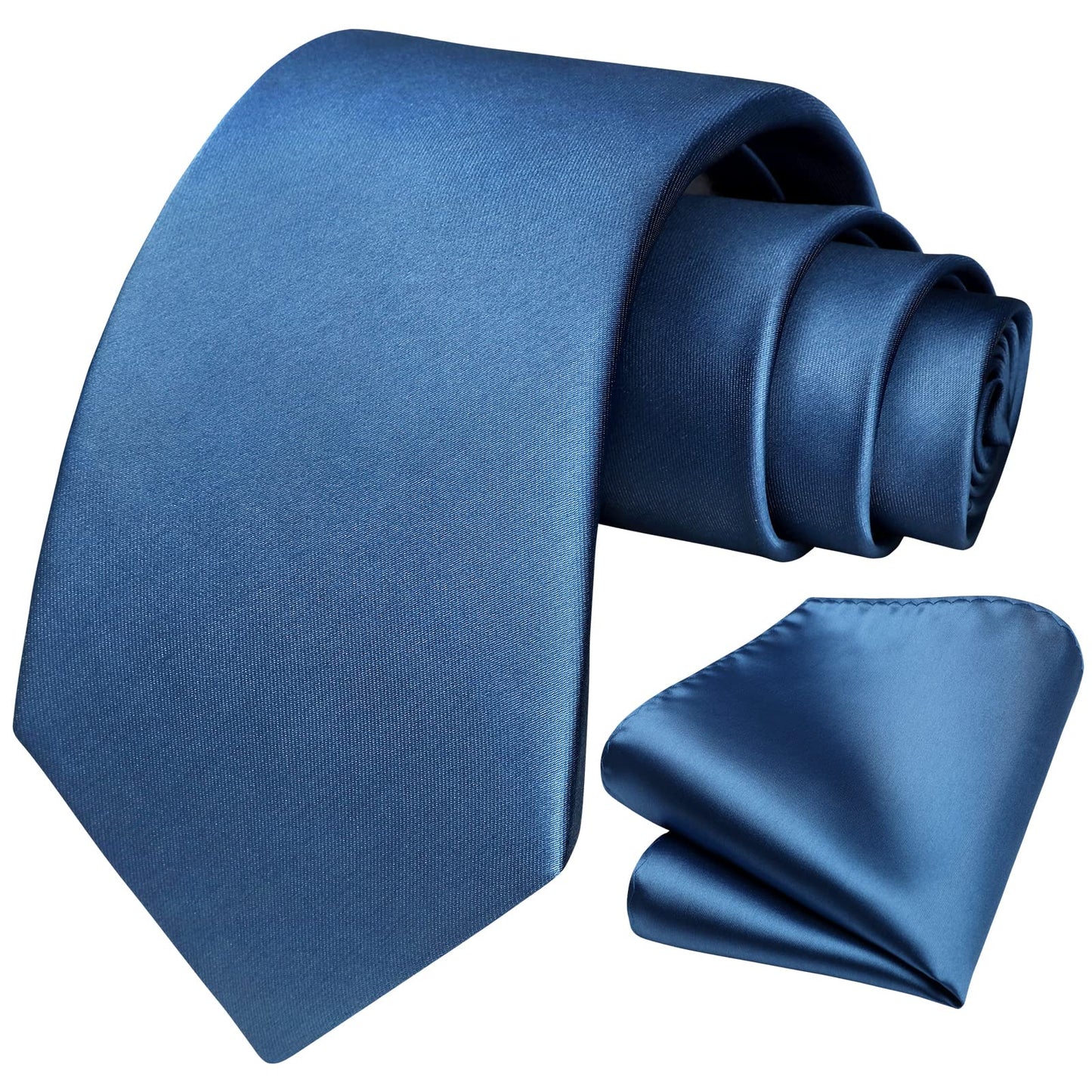 HISDERN Mens Solid Color Ties Formal Satin Necktie and Pocket Square Set Classic Wedding Business Tie & Handkerchief