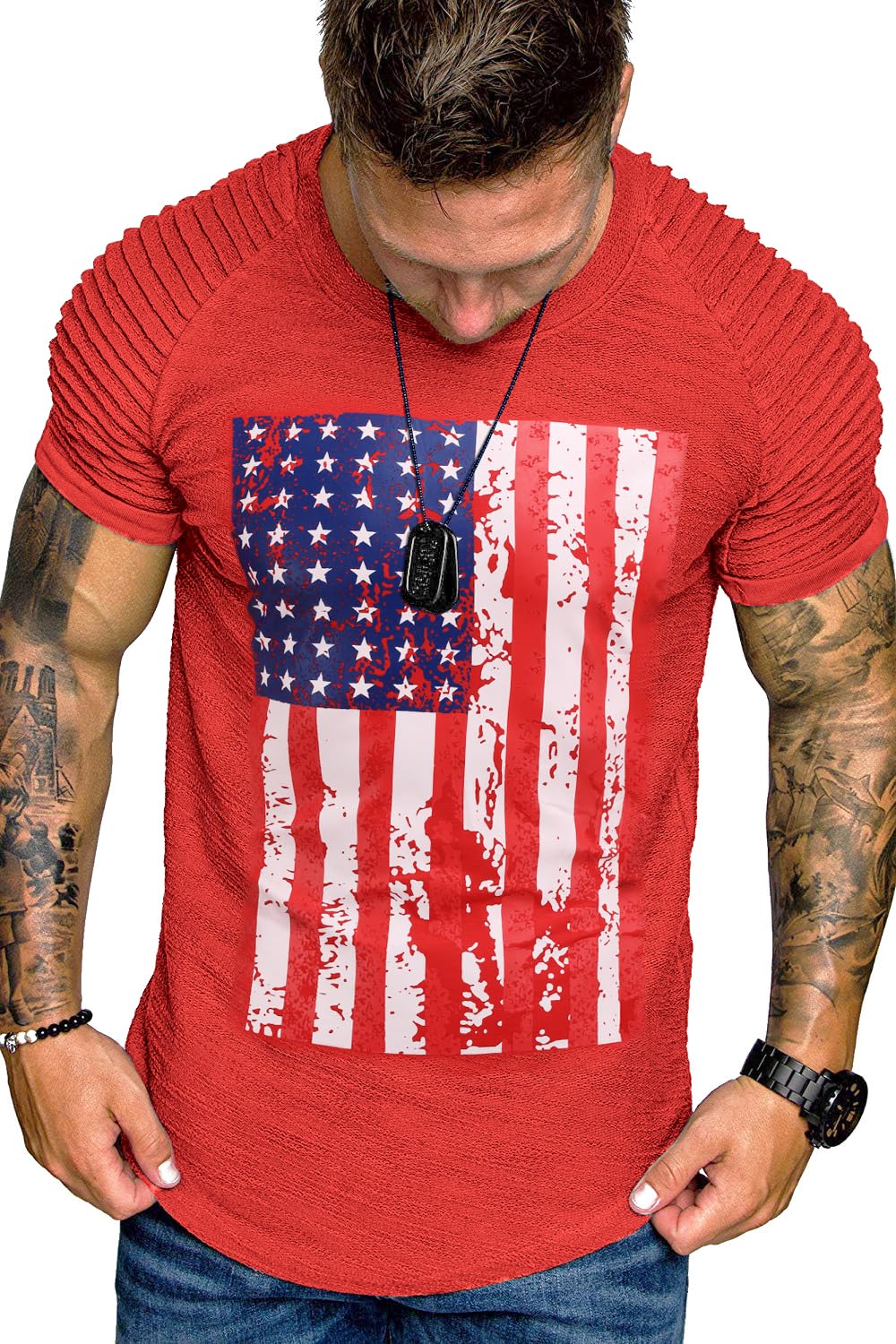 COOFANDY Men's Muscle T-Shirt Pleated Raglan Sleeve Bodybuilding Gym Tee Short Sleeve Fashion Workout Shirts Hipster Shirt