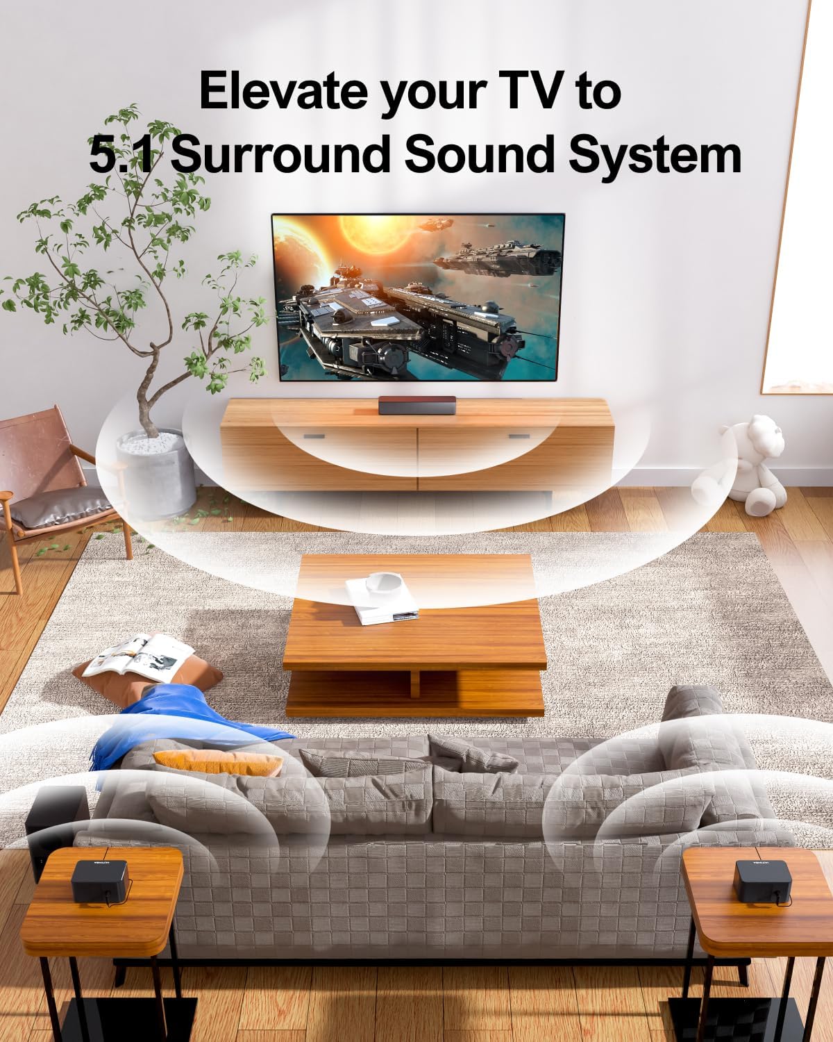 ULTIMEA 5.1 Surround Sound Bar, Peak Power 320W, Surround Sound System Home Theater Sound Bar for Smart TV with Adjustable Surround Speakers and Subwoofer,TV soundbar Poseidon D50