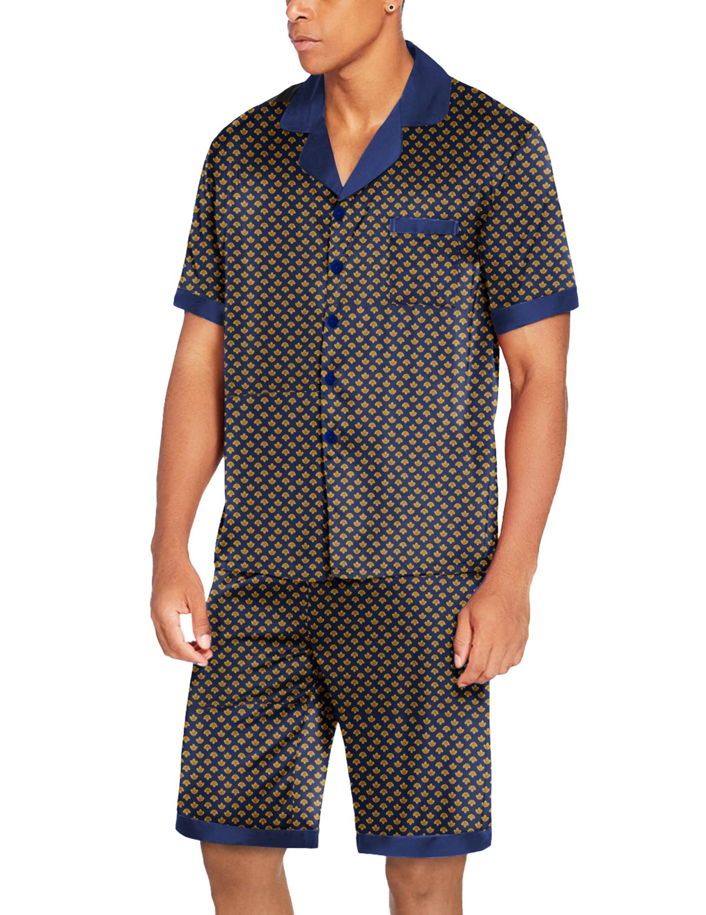 Ekouaer Satin Pajama Set for Men Classic Sleepwear Loungewear Short Button-Down Pj Sets, X-Large