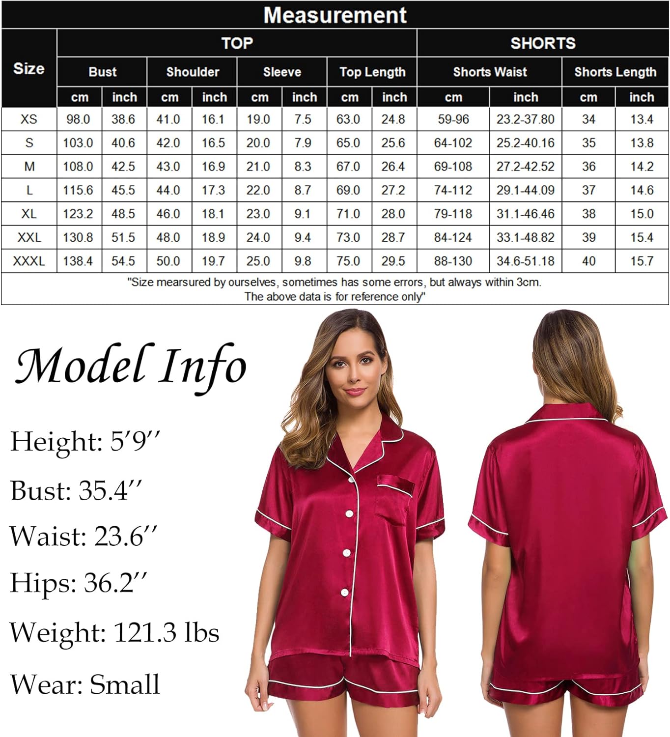 SWOMOG Womens Silk Satin Pajamas Set Two-piece Pj Sets Sleepwear Loungewear Button-Down Pj Sets