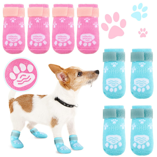 8 Pieces Anti Slip Dog Socks Non-Slip Dog Socks with Adjustable Strap Traction Control for Indoor on Hardwood Floor Wear (XS)