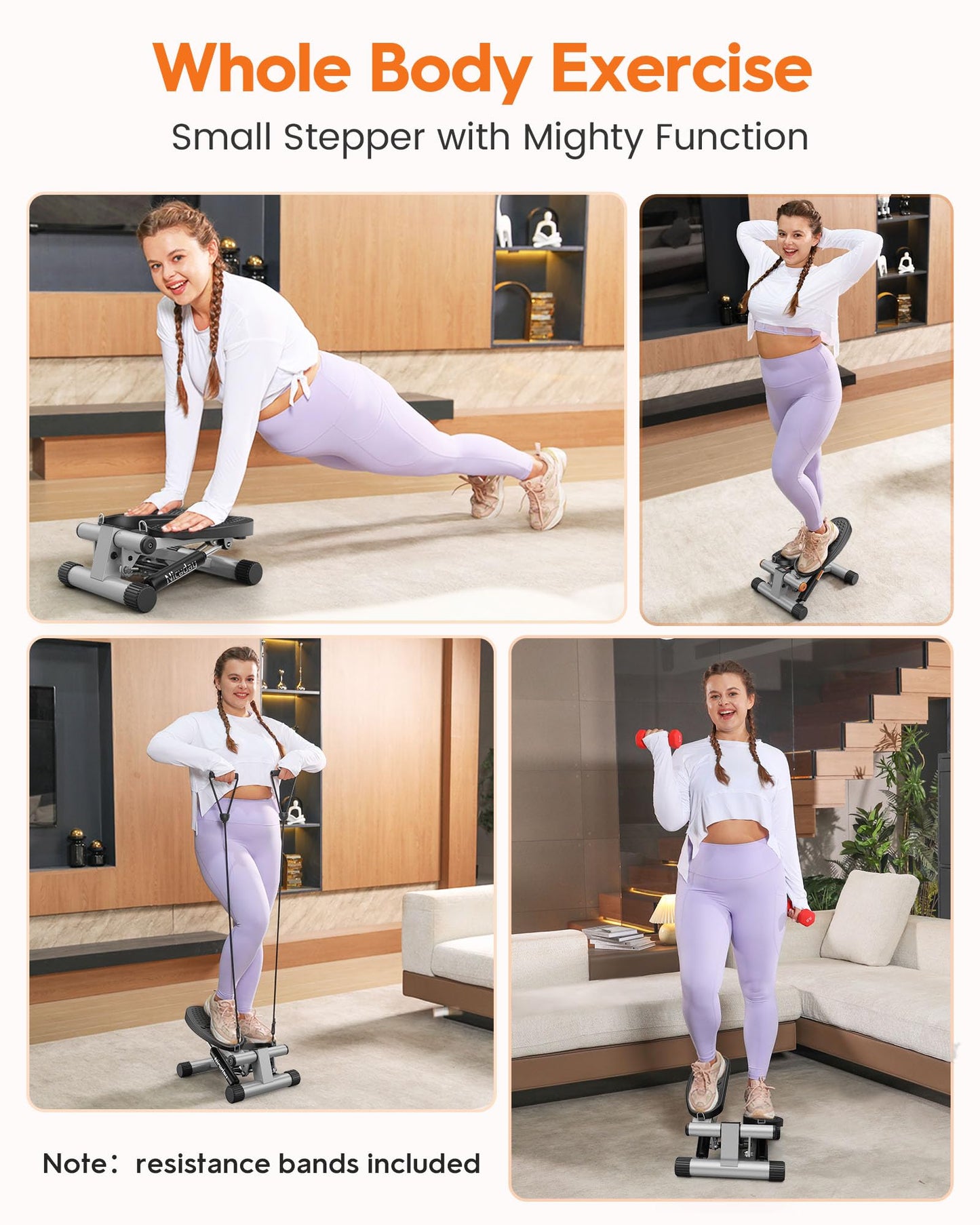 Niceday Steppers for Exercise, Stair Stepper with Resistance Bands, Mini Stepper with 300LBS Loading Capacity, Hydraulic Fitness Stepper with LCD Monitor