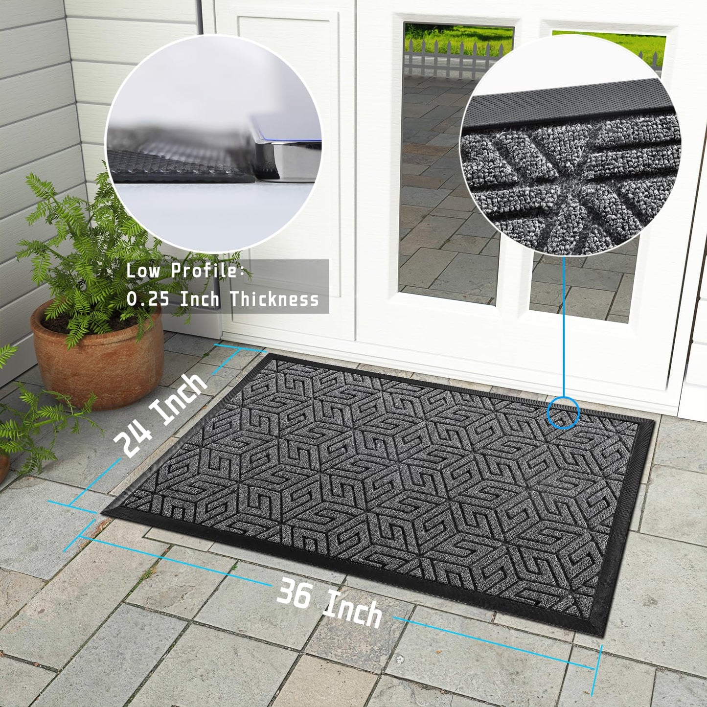 Yimobra Sturdy Front Entrance Door Mat, Heavy Duty Outdoor Indoor Doormat Entryway Floor Mat, Non Slip Rubber Backing, Easy Clean Shoe Scraper, Waterproof, Patio, Lawn, 17x29.5 Inch, Black