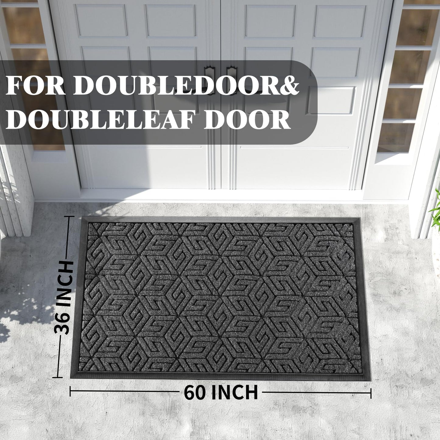 Yimobra Sturdy Front Entrance Door Mat, Heavy Duty Outdoor Indoor Doormat Entryway Floor Mat, Non Slip Rubber Backing, Easy Clean Shoe Scraper, Waterproof, Patio, Lawn, 17x29.5 Inch, Black