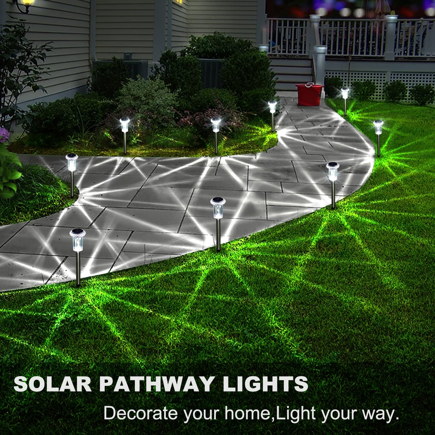 Solar Lights Outdoor - IP65 Waterproof Solar Pathway Lights Stainless Steel Outdoor Solar Lights for Yard Patio Lawn Walkway and Landscape Cool White (6 Pack)