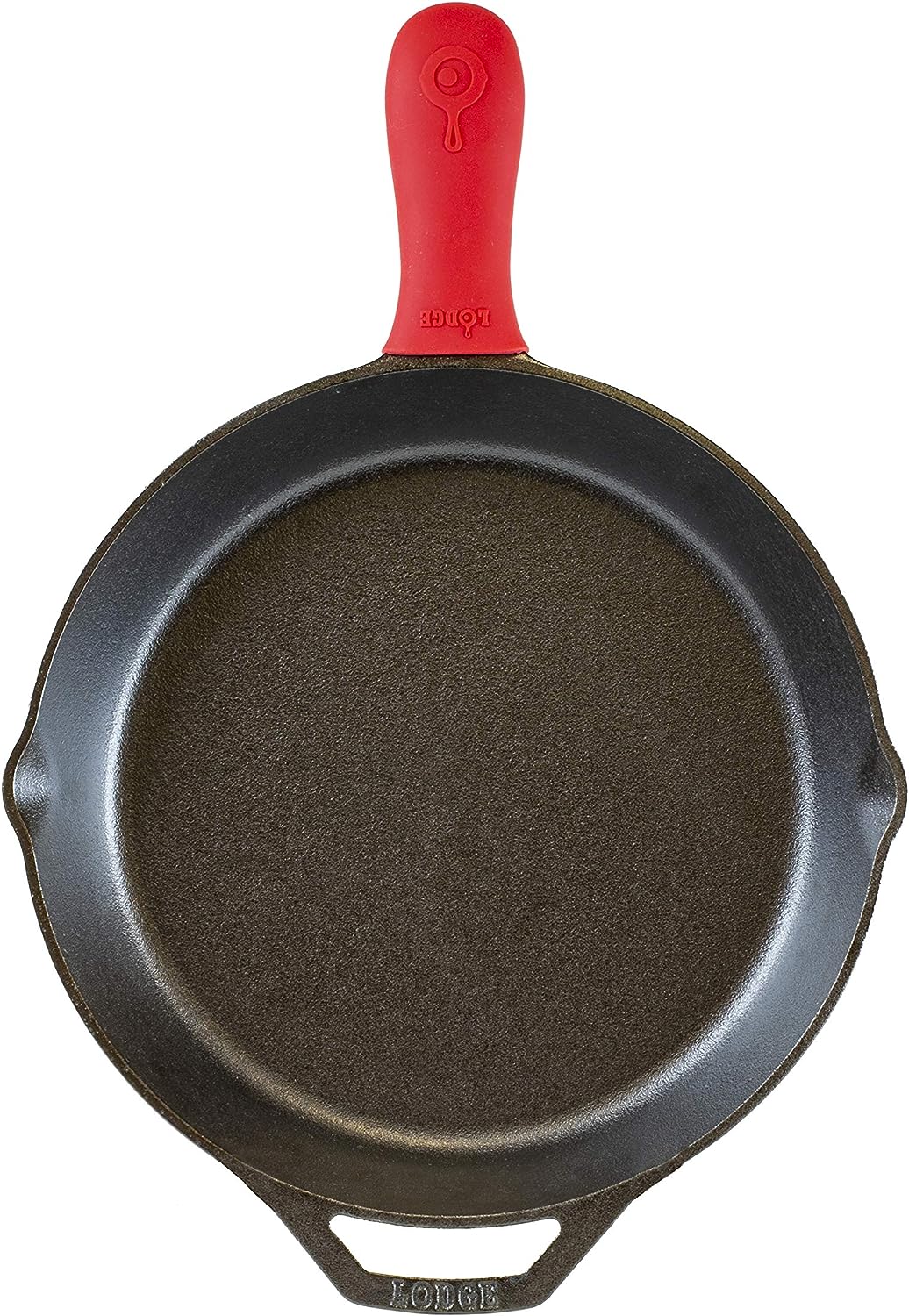 Lodge Cast Iron Skillet with Red Silicone Hot Handle Holder, 12-inch