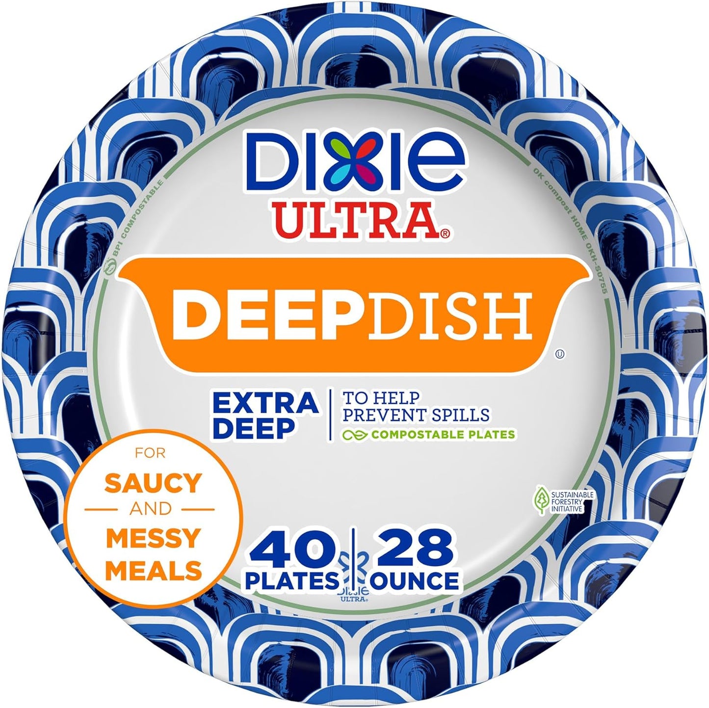 Dixie Ultra, Deep Dish Paper Plates, 28 Oz, 40 Count, Heavy Duty, Microwave-Safe, Soak-Proof, Cut Resistant, Disposable Plates For Heavy, Messy Meals