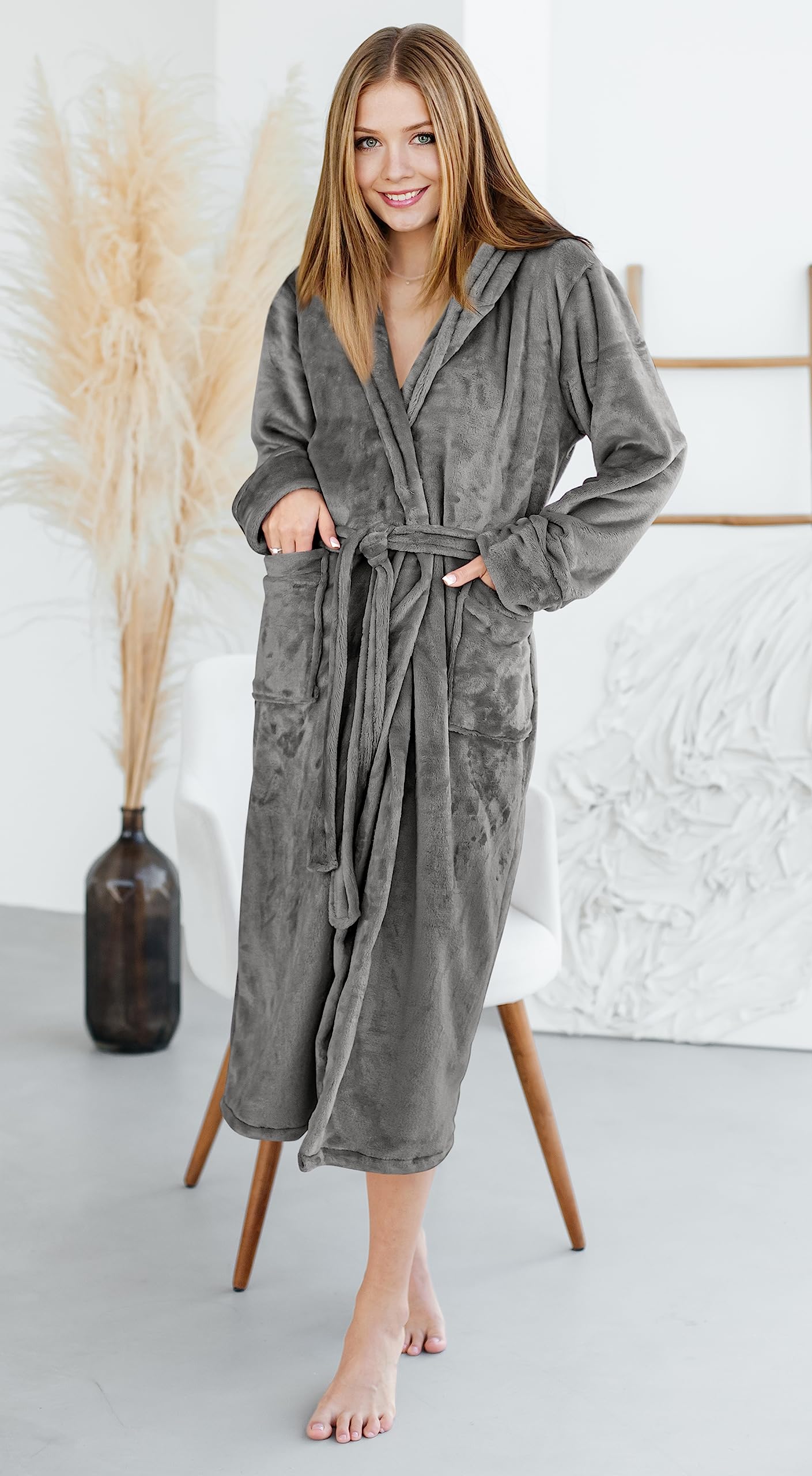 NY Threads Women Fleece Shawl Collar Bathrobe Plush Long Robe