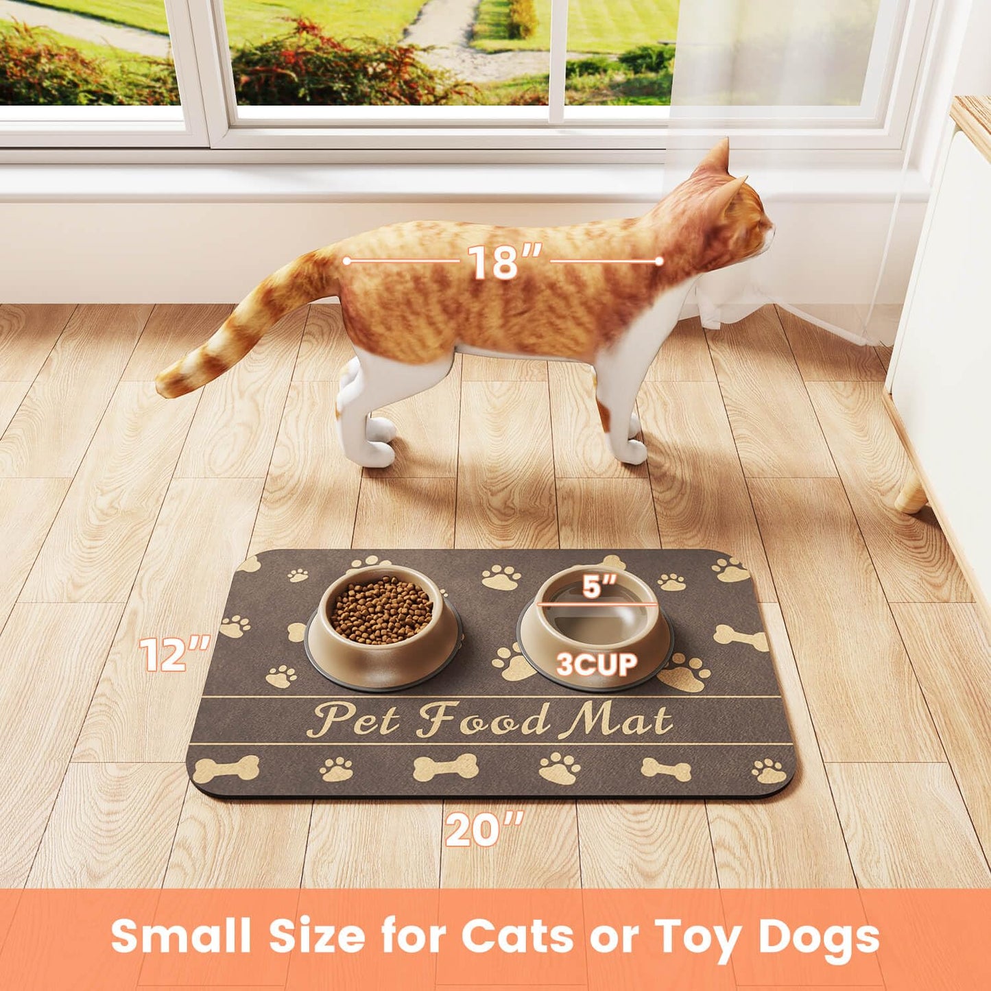 Pet Feeding Mat-Absorbent Pet Placemat for Food and Water Bowl, with Waterproof Rubber Backing, Quick Dry Water Dispenser Mat for Dog and Cat,12"x20"