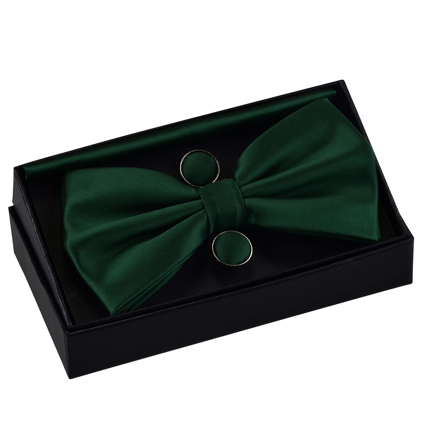 GUSLESON Mens Solid Color Double Fold Pre-tied Bow Tie and Pocket Square Cufflink Set with Gift Box