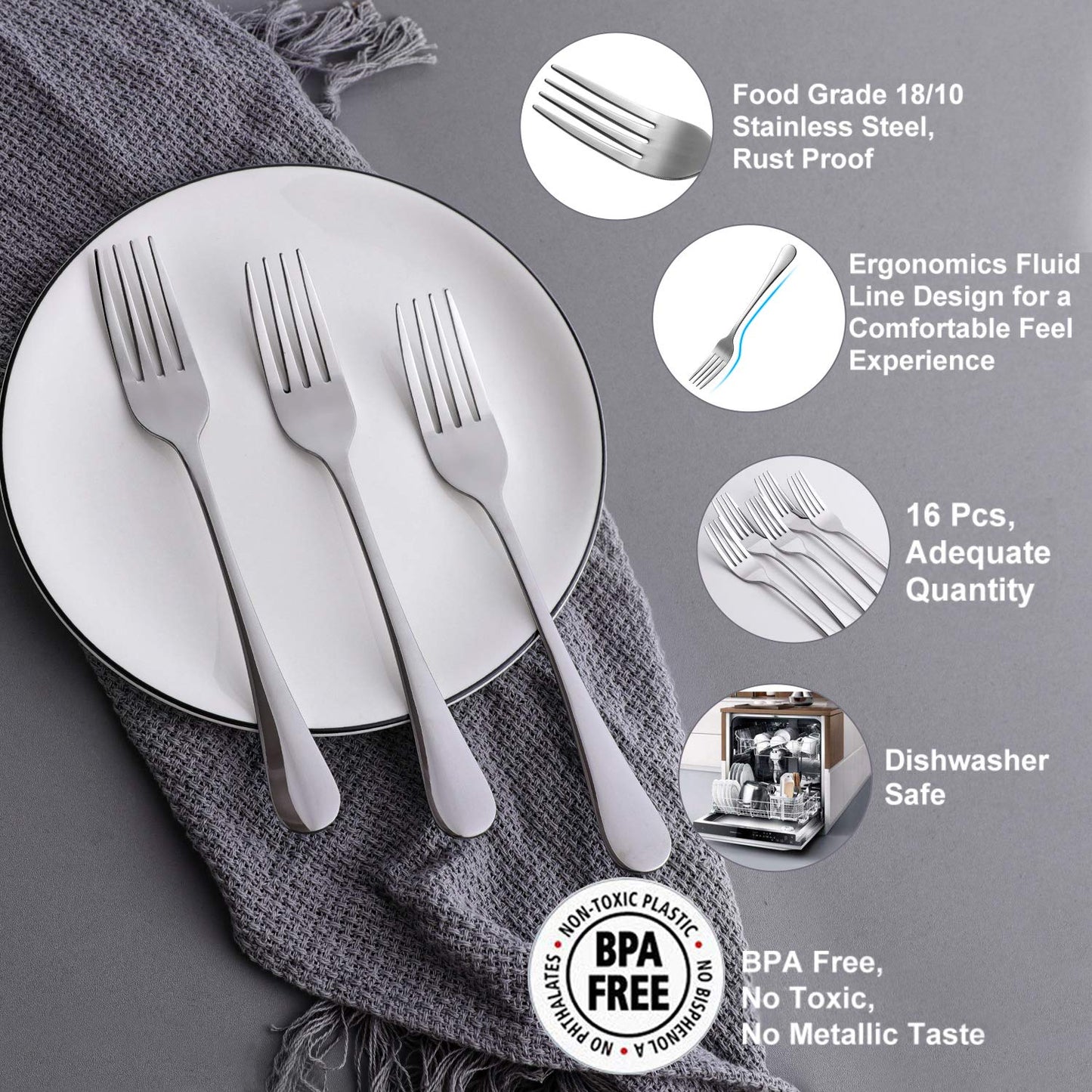 Dinner Forks,Set of 16 Top Food Grade Stainless Steel Silverware Forks,Table Forks,Flatware Forks,8 Inches,Mirror Finish & Dishwasher Safe,Use for Home,Kitchen or Restaurant