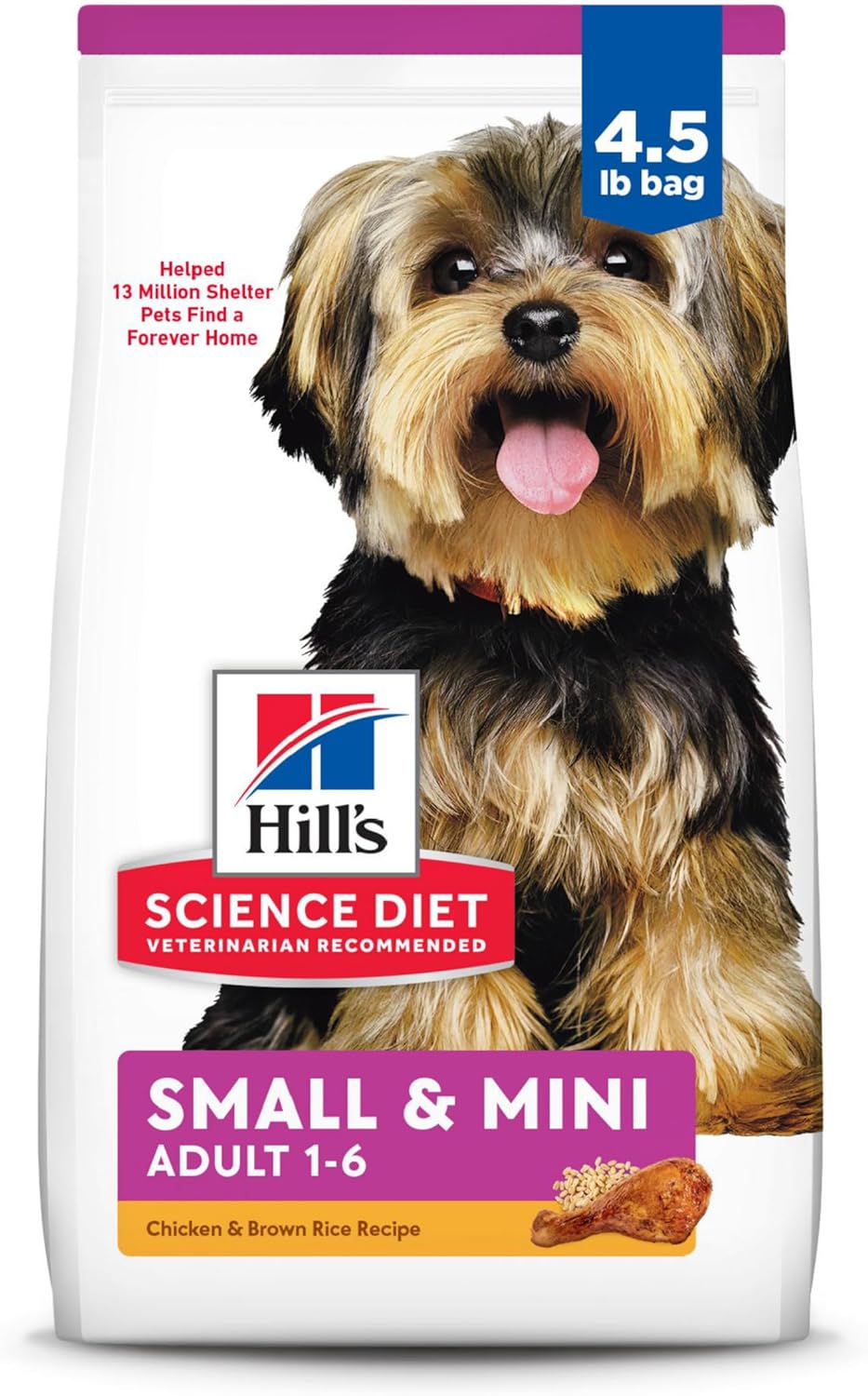 Hill's Science Diet Small & Mini, Adult 1-6, Small & Mini Breeds Premium Nutrition, Dry Dog Food, Chicken & Brown Rice, 4.5 lb Bag