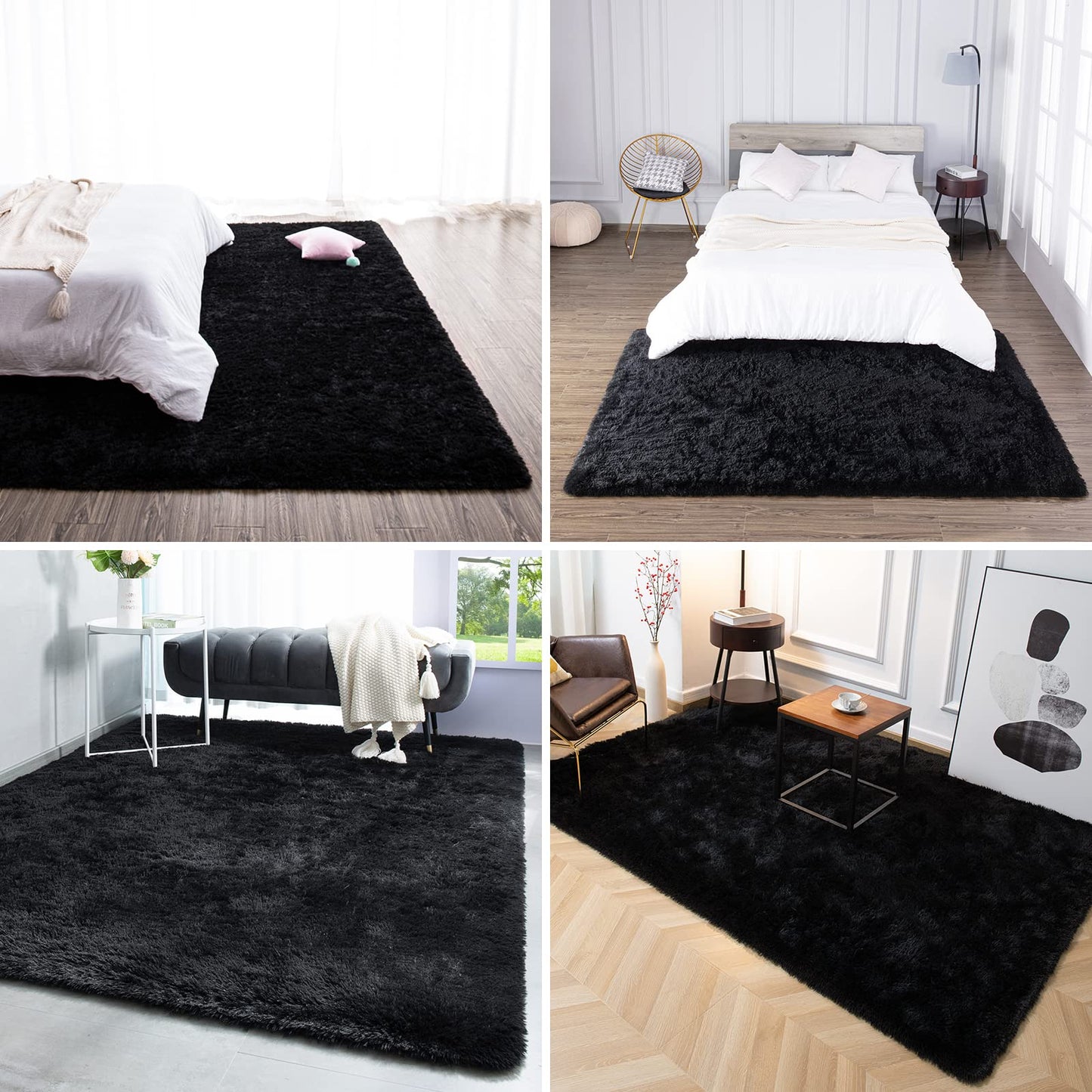 TWINNIS Super Soft Shaggy Rugs Fluffy Carpets, 4x5.9 Feet, Indoor Modern Plush Area Rugs for Living Room Bedroom Kids Room Nursery Home Decor, Upgrade Anti-Skid Rectangular Fuzzy Rug, Black