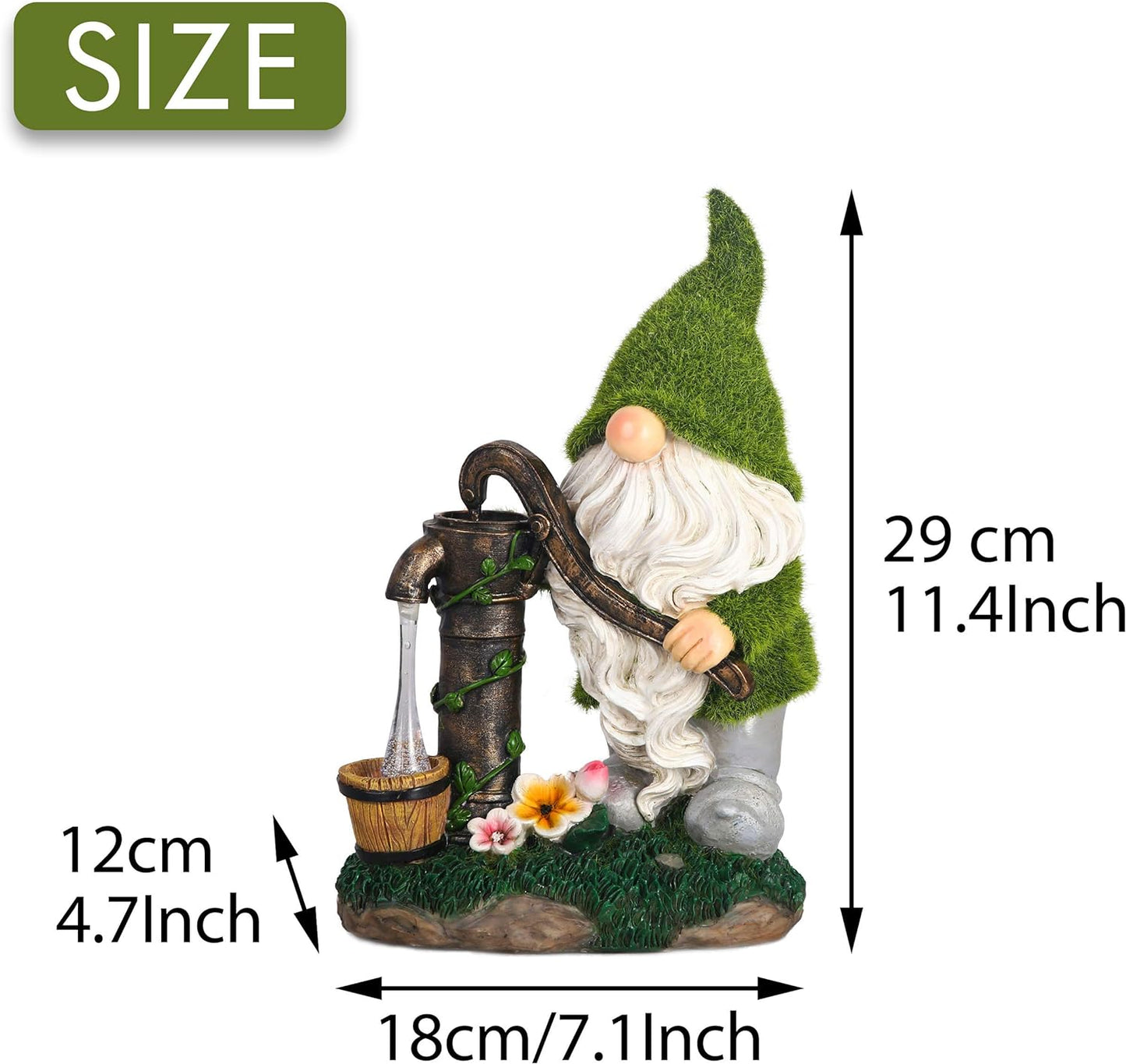 TERESA'S COLLECTIONS Garden Gnomes Decorations for Yard with Solar Outdoor Lights, Flocked Garden Sculptures & Statues for Porch Patio Decor, Gifts for Mom, Garden Decor for Outside,Mothers Day 9.8"