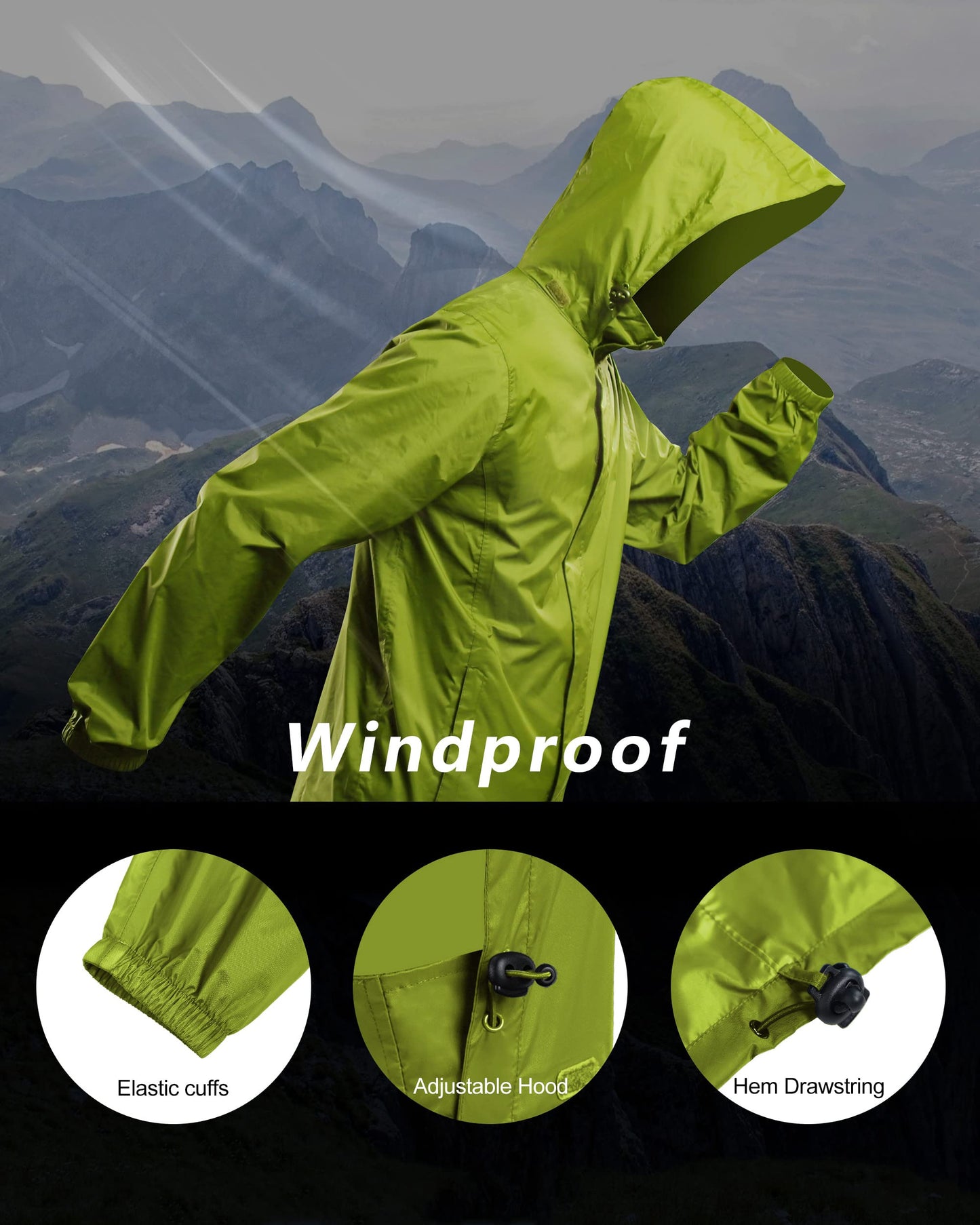 Outdoor Ventures Men's Rain Jacket Waterproof Lightweight Packable Rain Shell Raincoat with Hood for Golf Hiking Travel