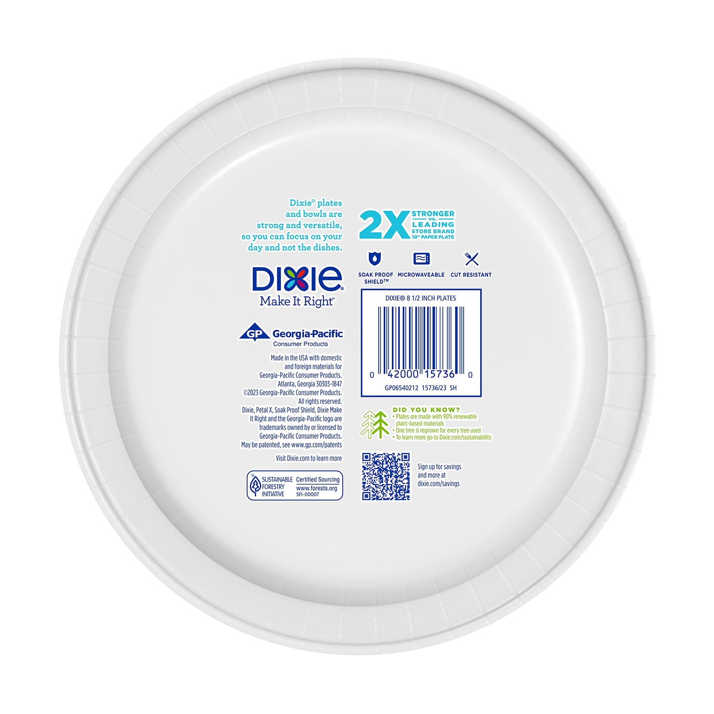 Dixie Medium Paper Plates, 8.5 Inch, 90 Count, 2X Stronger*, Microwave-Safe, Soak-Proof, Cut Resistant, Disposable Plates For Everyday Breakfast, Lunch, & Dinner Meals