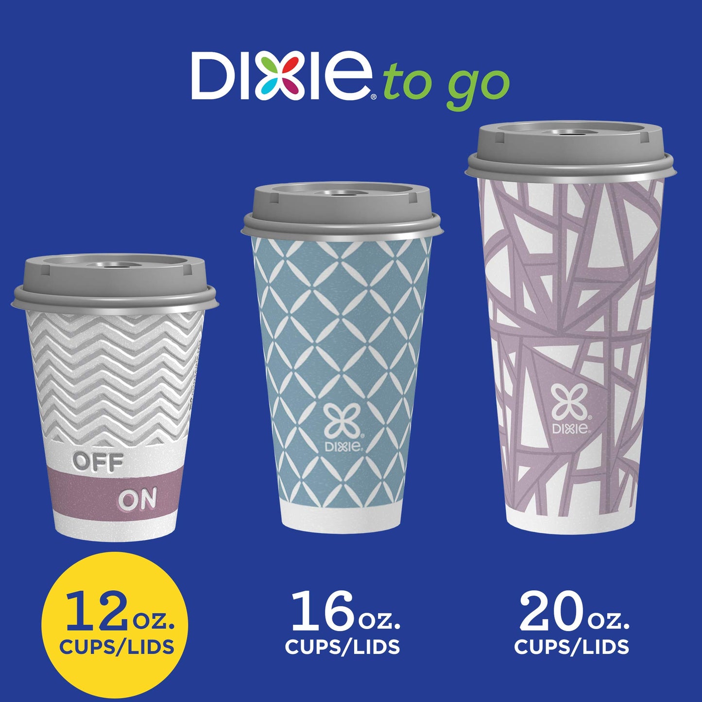 Dixie To Go Coffee Cups and Lids, Assorted Designs, Disposable Hot Beverage Cups & Lids (14 Count), Variety Pack