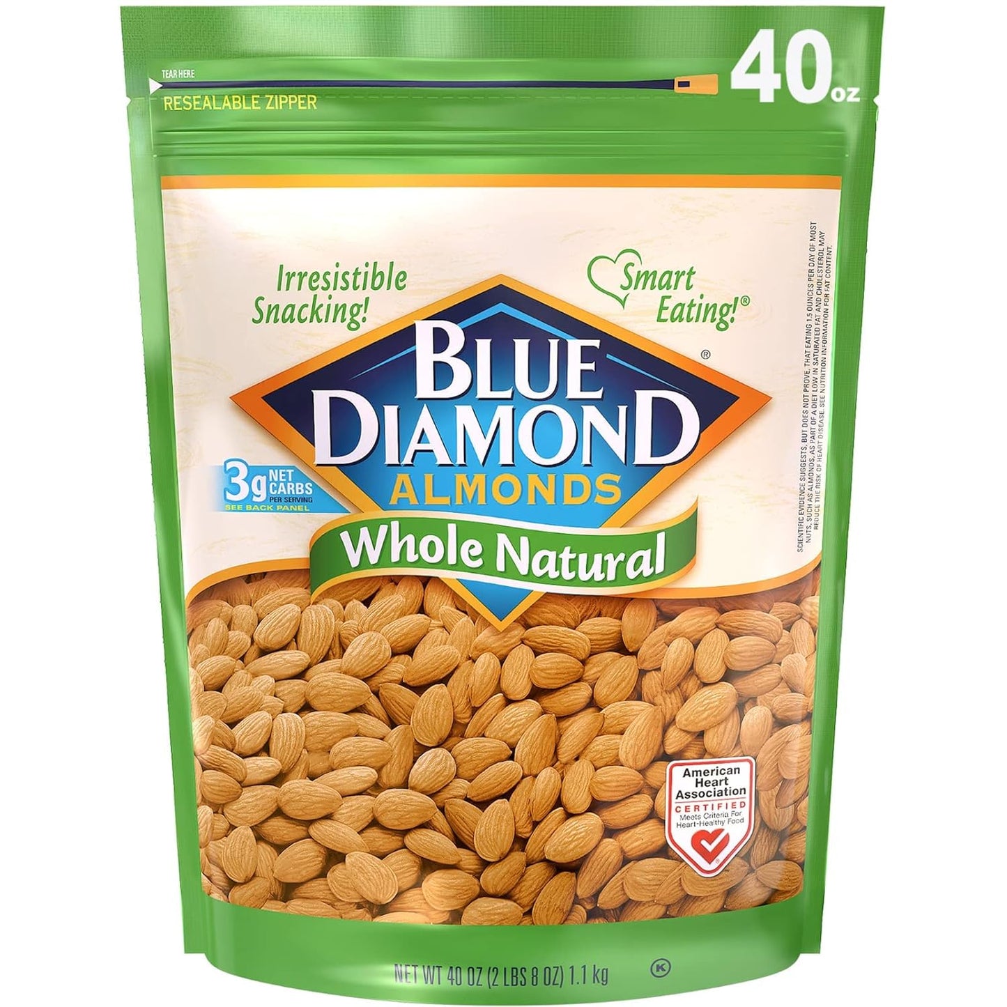 Blue Diamond Almonds Low Sodium Lightly Salted Snack Nuts, 40 Oz Resealable Bag (Pack of 1)