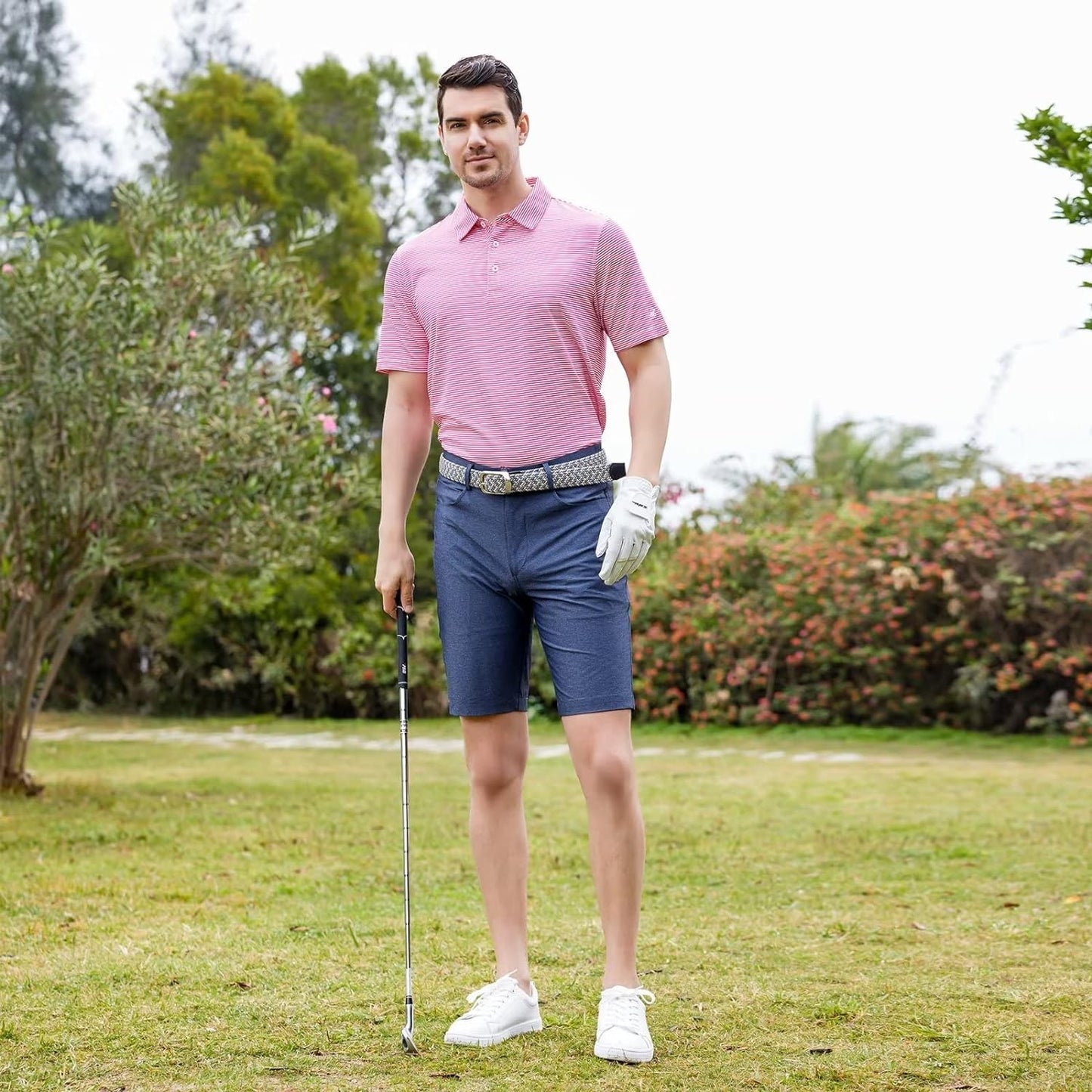 Men's Golf Polo Shirts Short Sleeve Striped Performance Moisture Wicking Dry Fit Golf Shirts for Men